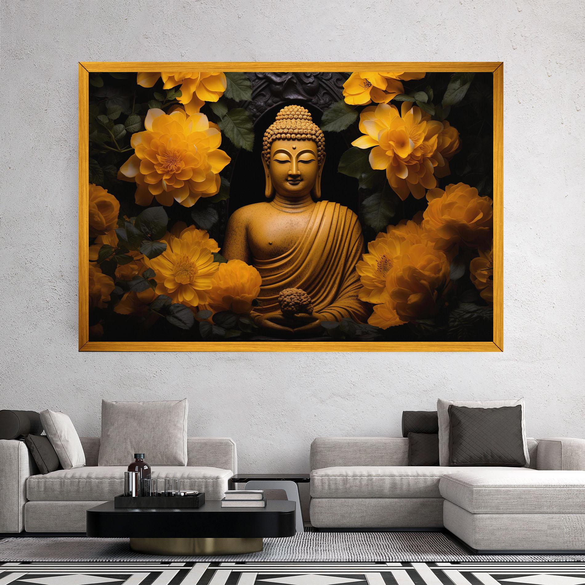 Leinwandbild Vecteezy_buddha Statue Surrounded By Yellow Flowers Ai Generated_27745002_860 mockup 2