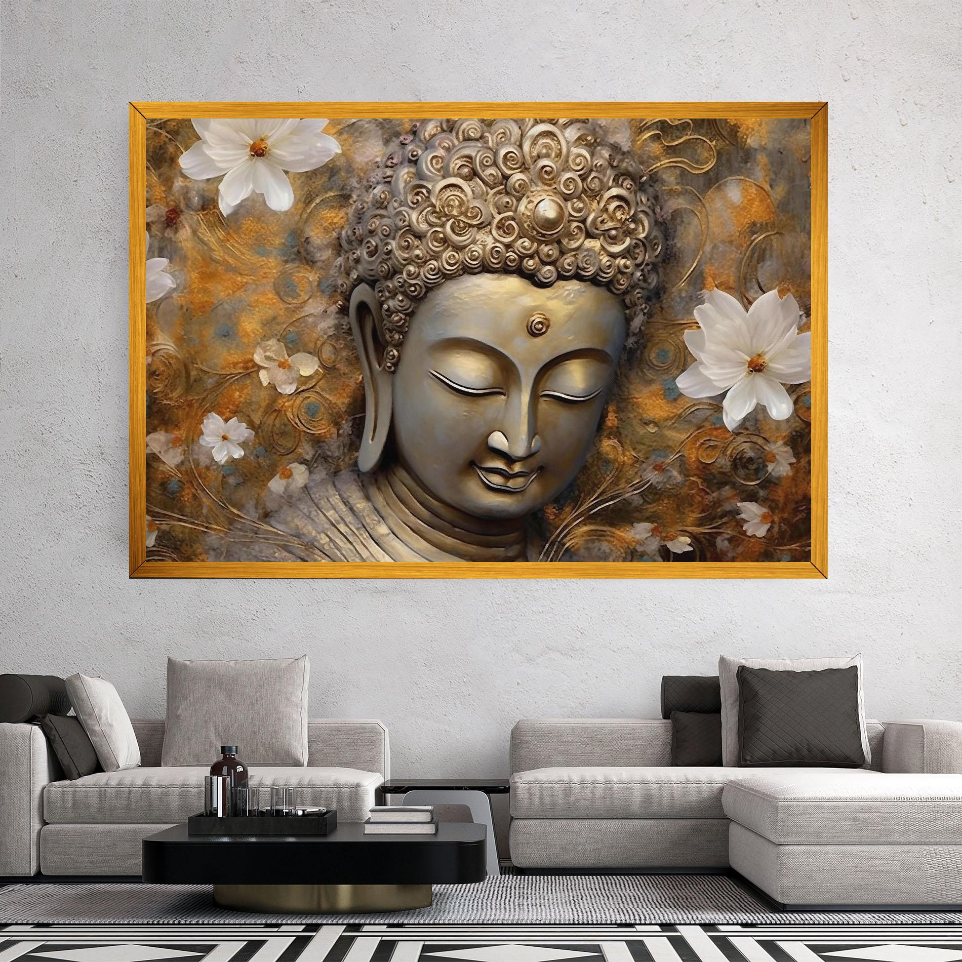 Leinwandbild White Flower Buddha Art mockup 2