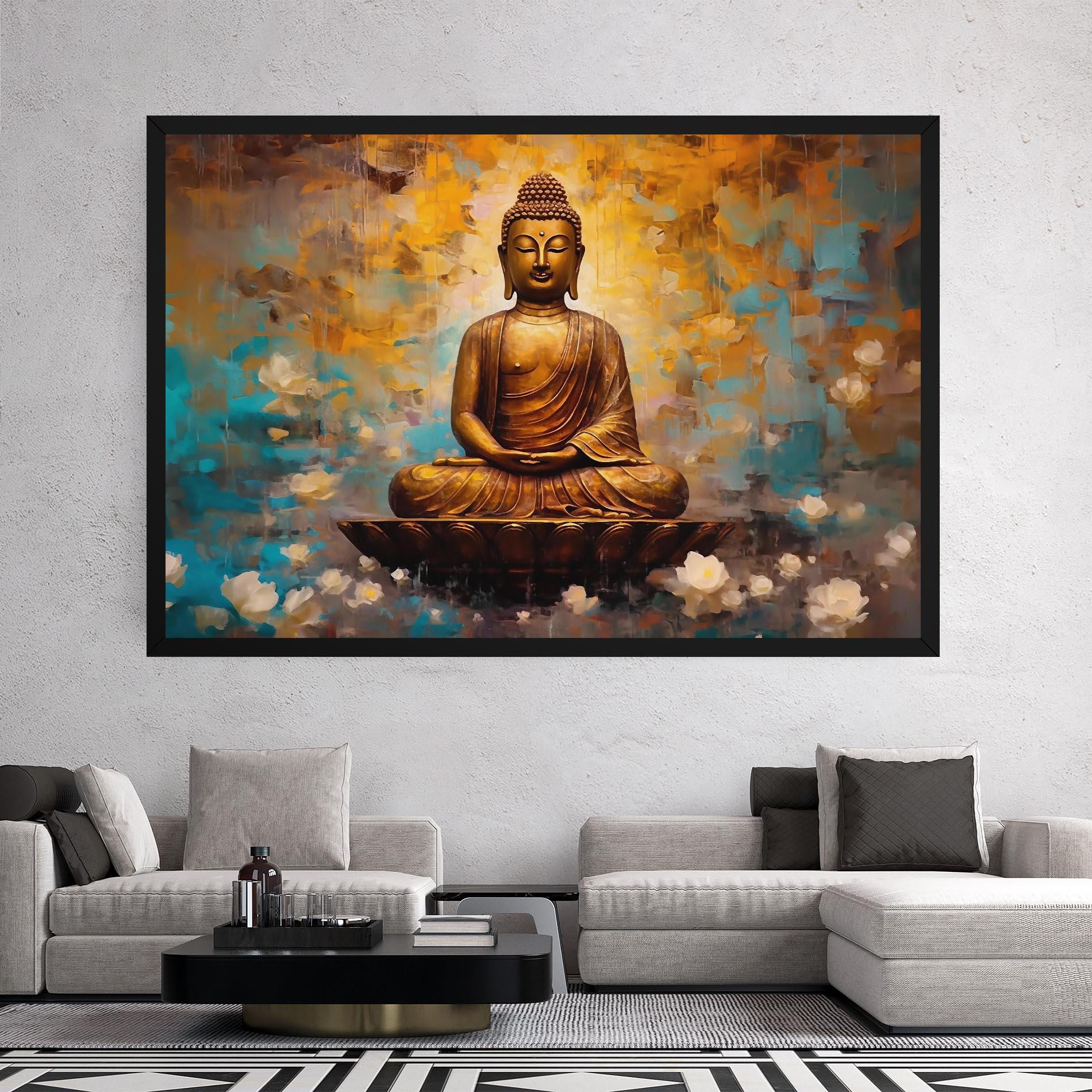 Leinwandbild Blue Gold Buddha mockup 2