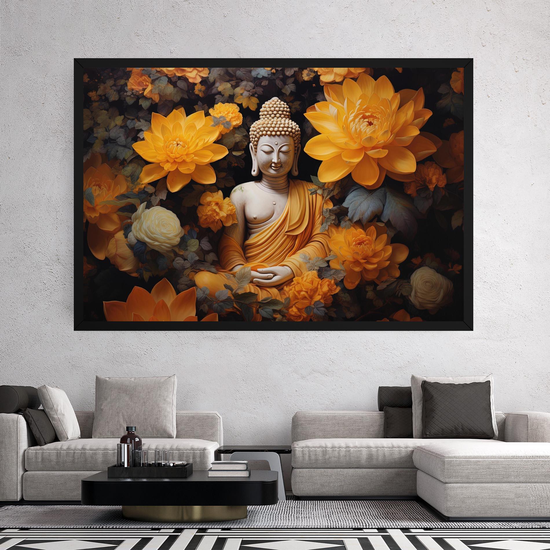 Leinwandbild Buddha Big Flowers mockup 2