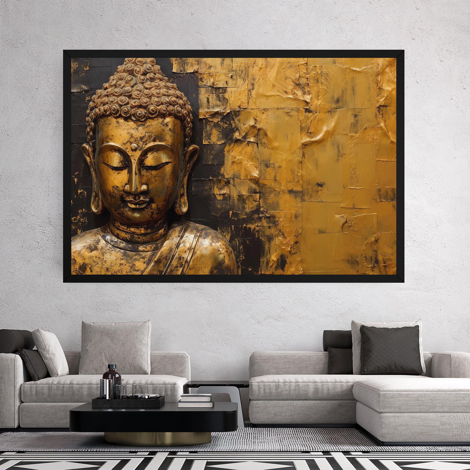 Leinwandbild Gold Paint Buddha mockup 2