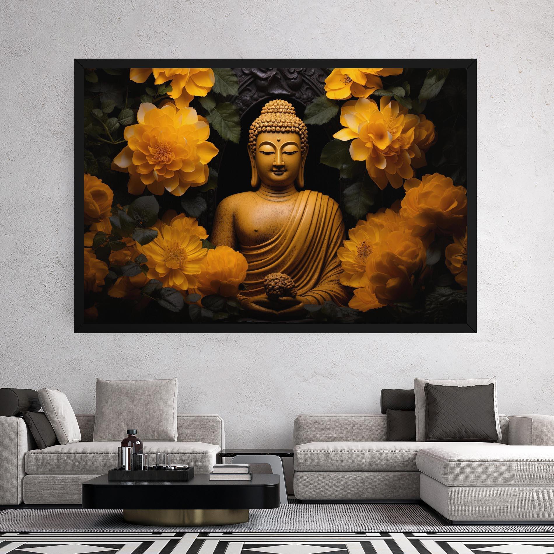 Leinwandbild Vecteezy_buddha Statue Surrounded By Yellow Flowers Ai Generated_27745002_860 mockup 2