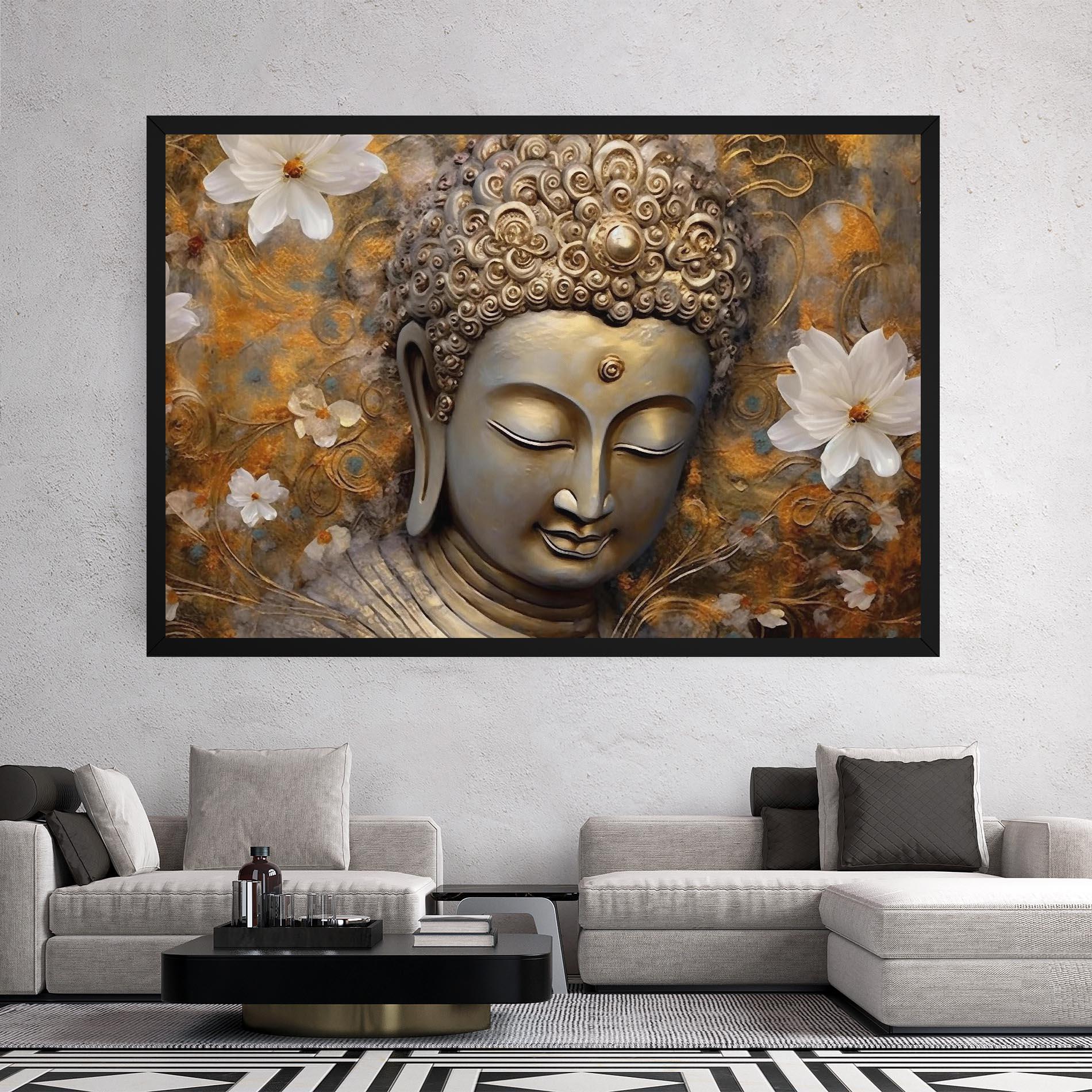 Leinwandbild White Flower Buddha Art mockup 2