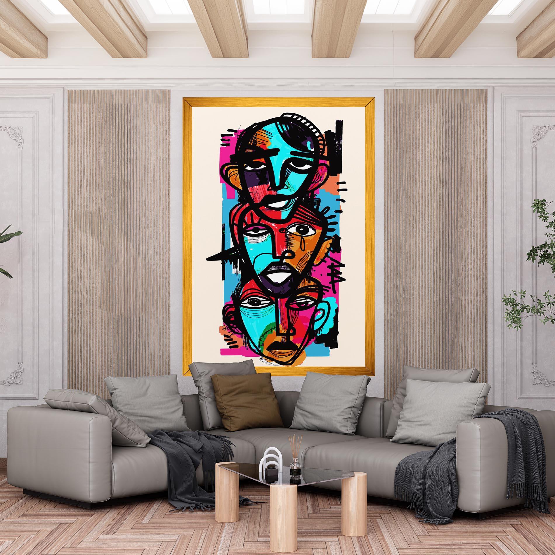 Leinwandbild Blue Orange Faces mockup 6