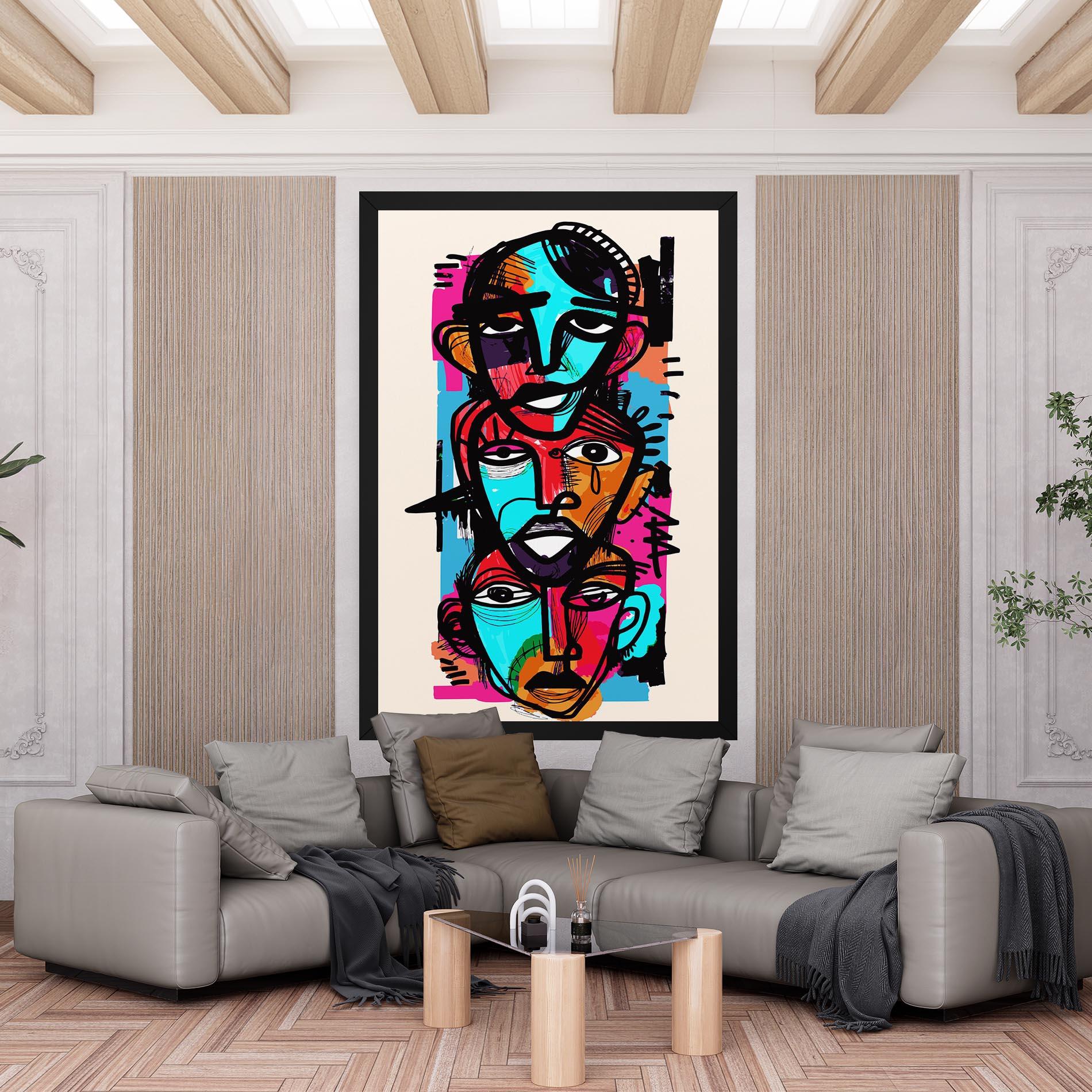 Leinwandbild Blue Orange Faces mockup 6