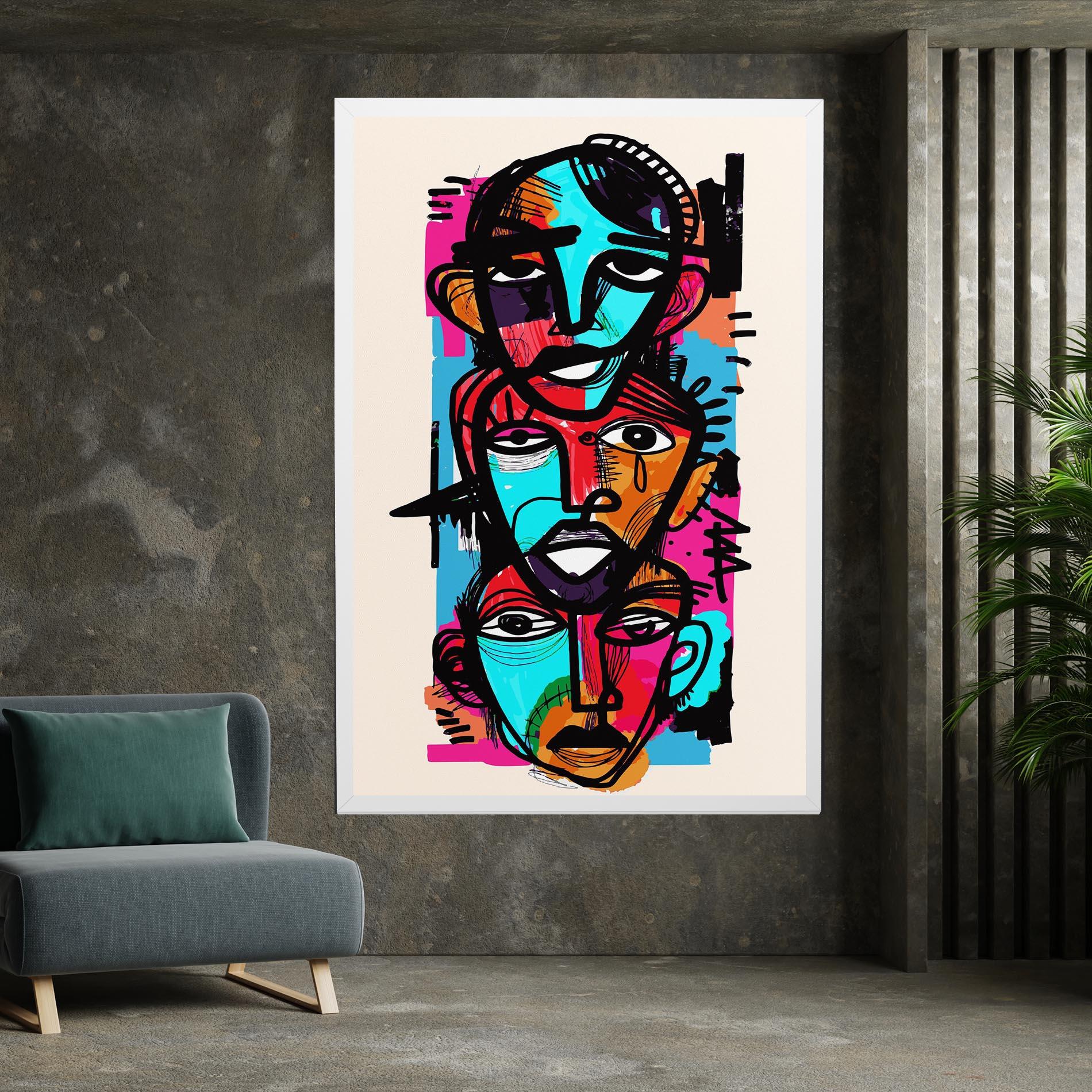 Leinwandbild Blue Orange Faces mockup 7