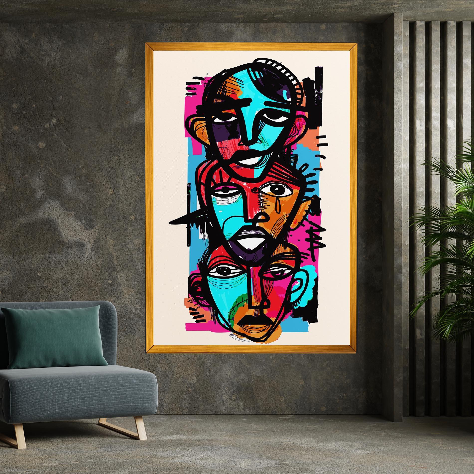 Leinwandbild Blue Orange Faces mockup 7