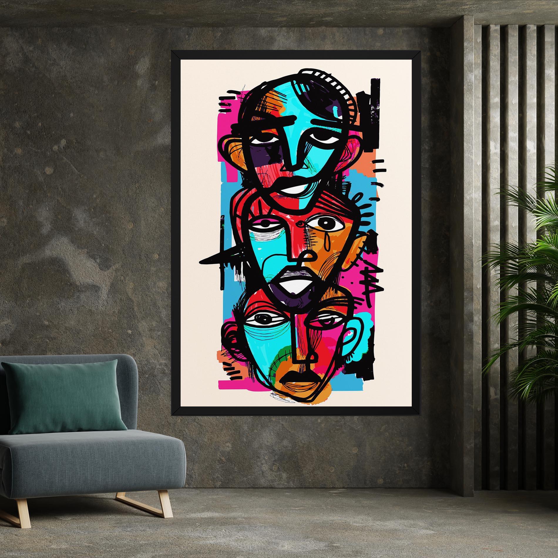 Leinwandbild Blue Orange Faces mockup 7