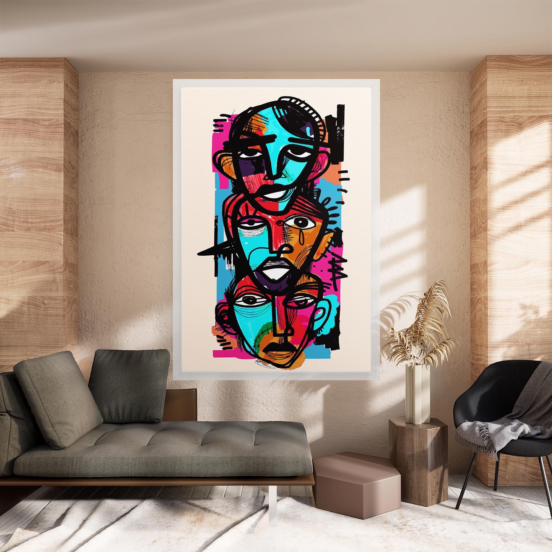 Leinwandbild Blue Orange Faces mockup 8