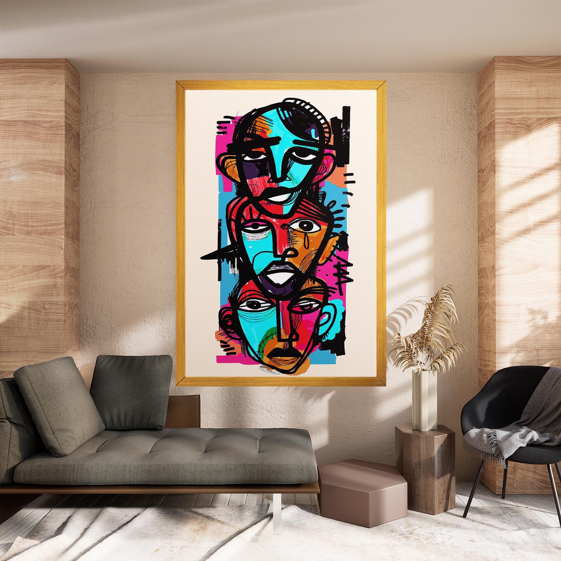 Leinwandbild Blue Orange Faces mockup 8