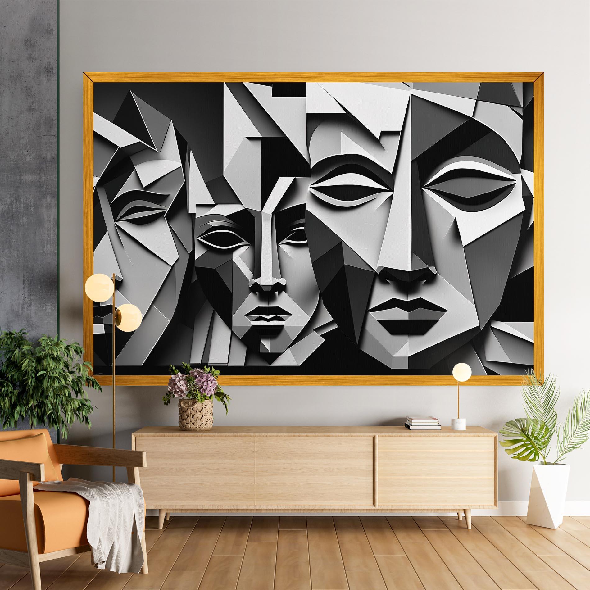Leinwandbild Grey Faces Collage mockup 9