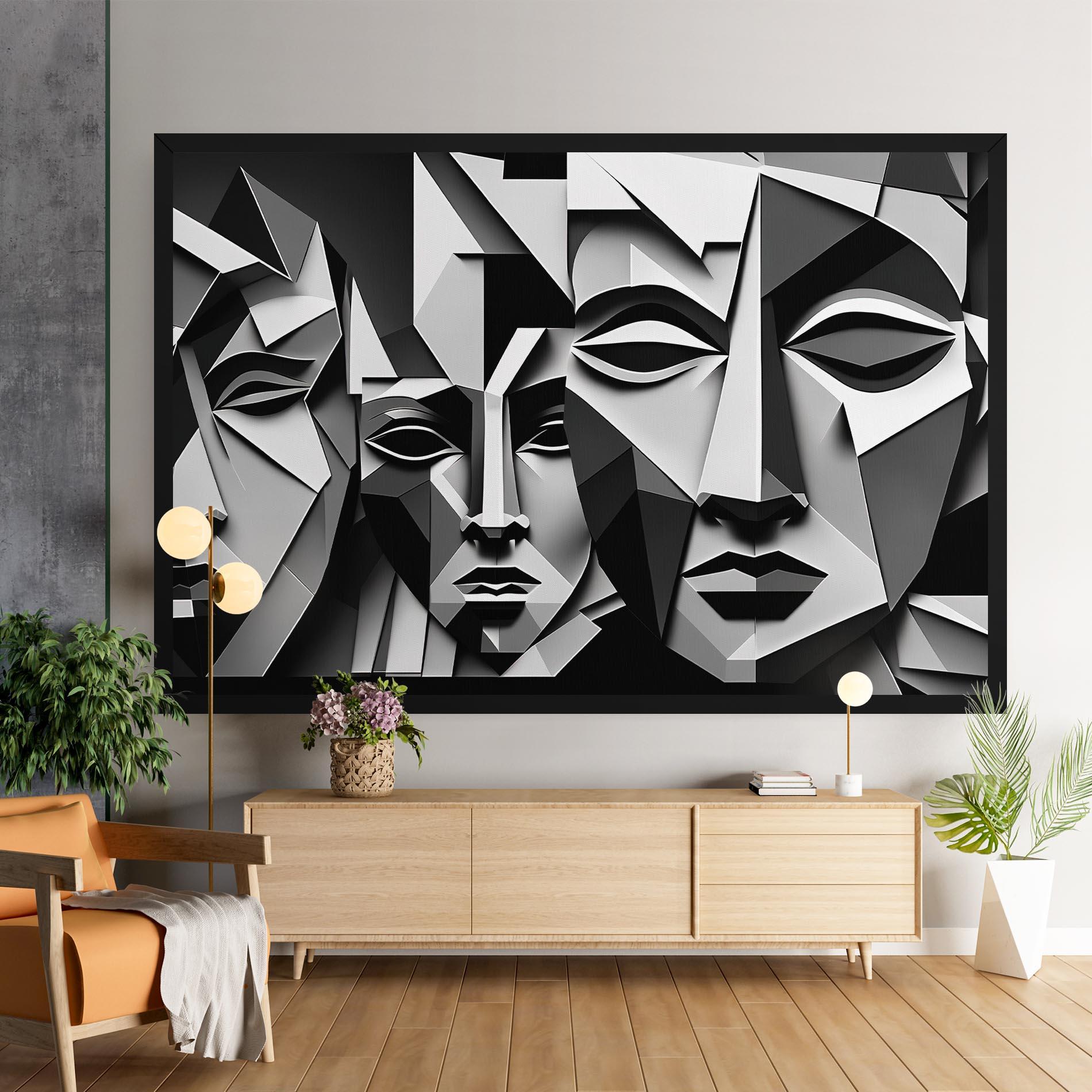 Leinwandbild Grey Faces Collage mockup 9