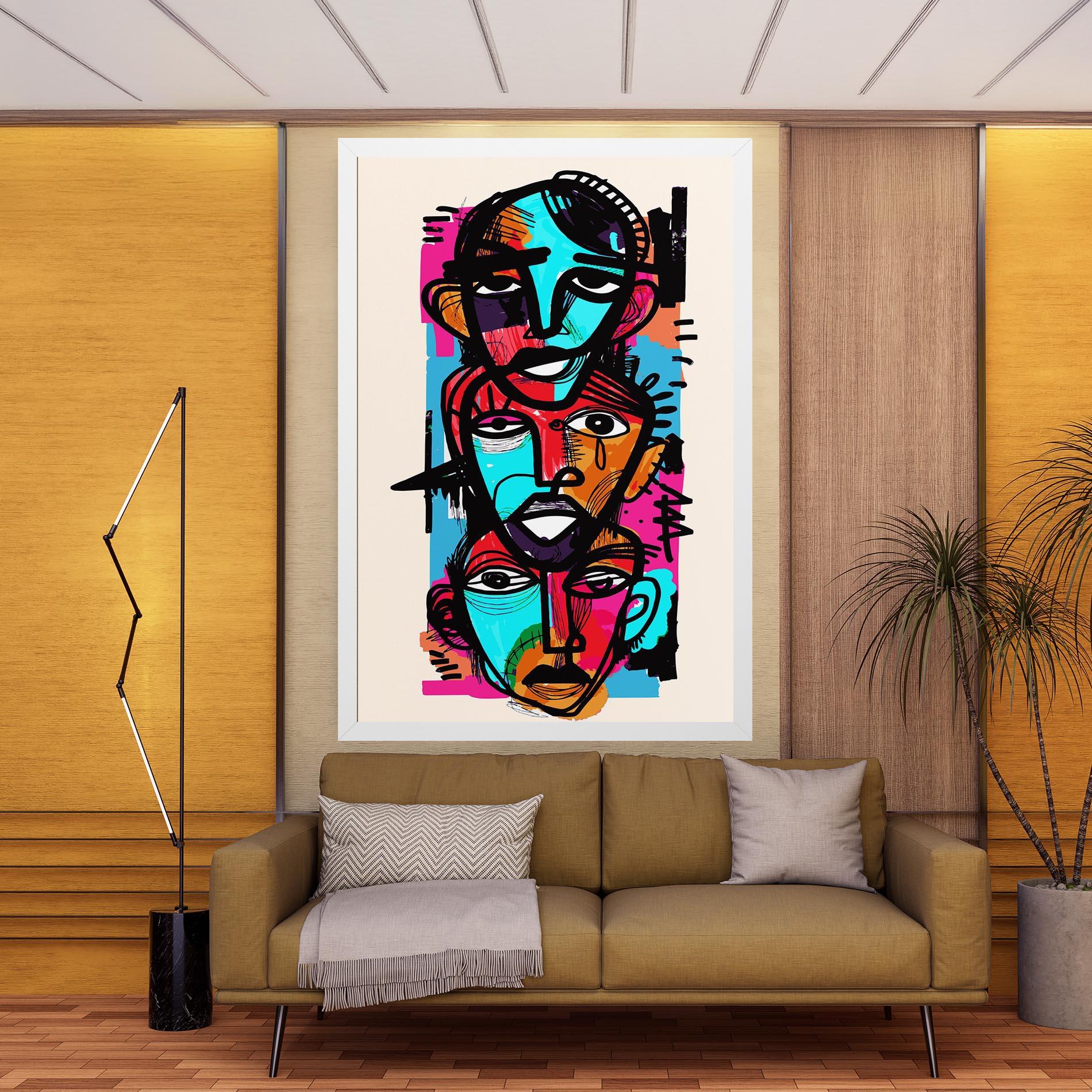 Leinwandbild Blue Orange Faces mockup 9