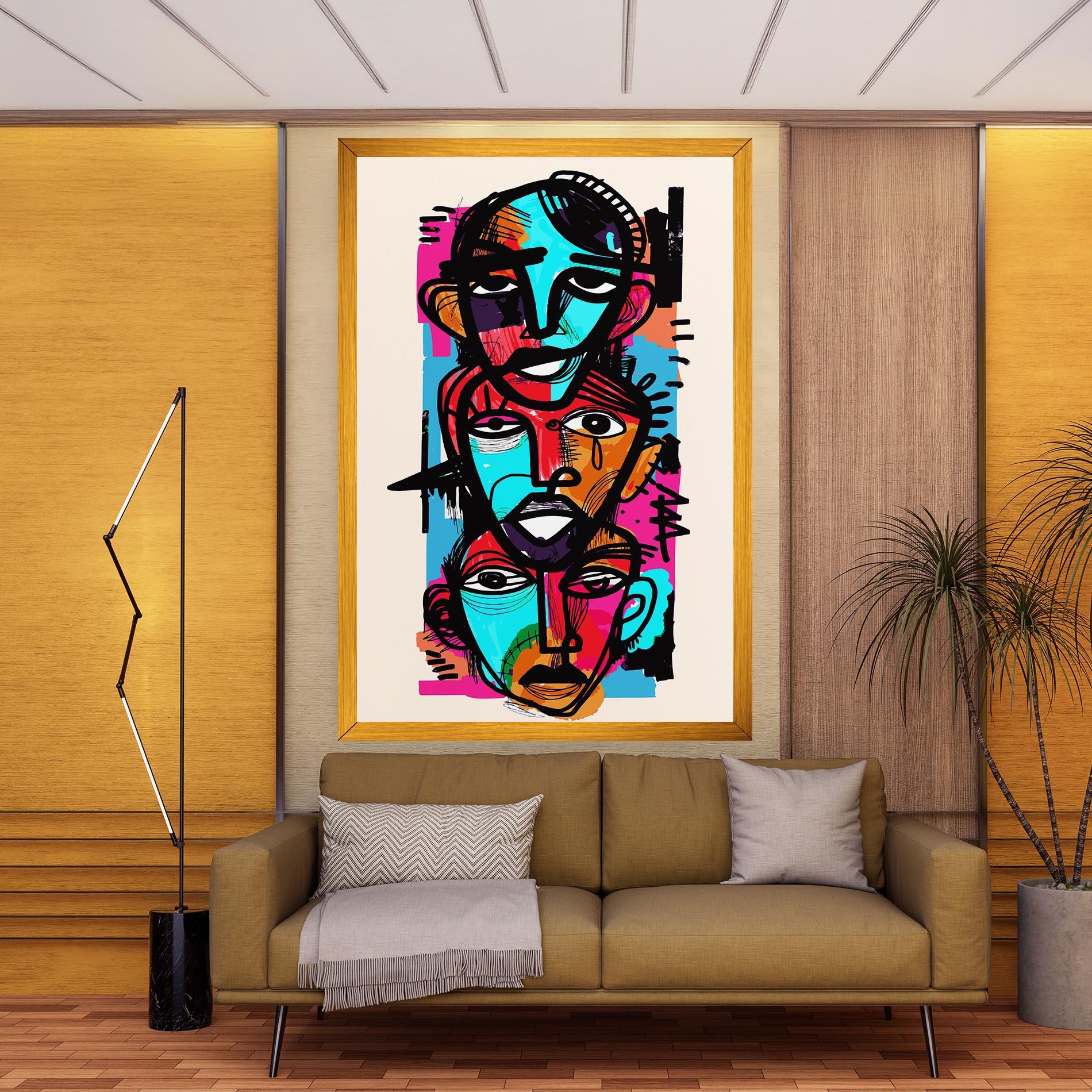 Leinwandbild Blue Orange Faces mockup 9