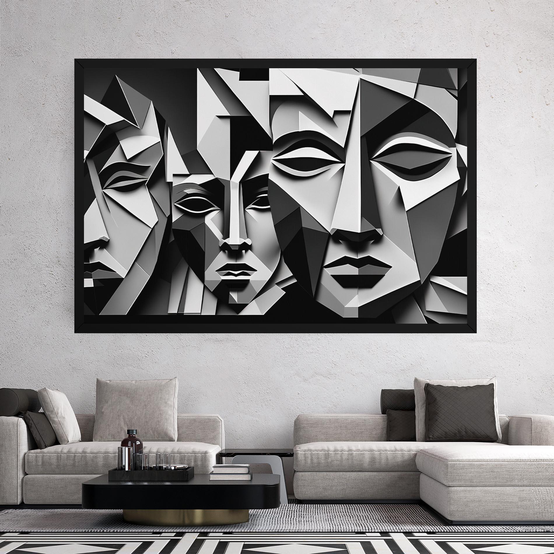 Leinwandbild Grey Faces Collage mockup 2