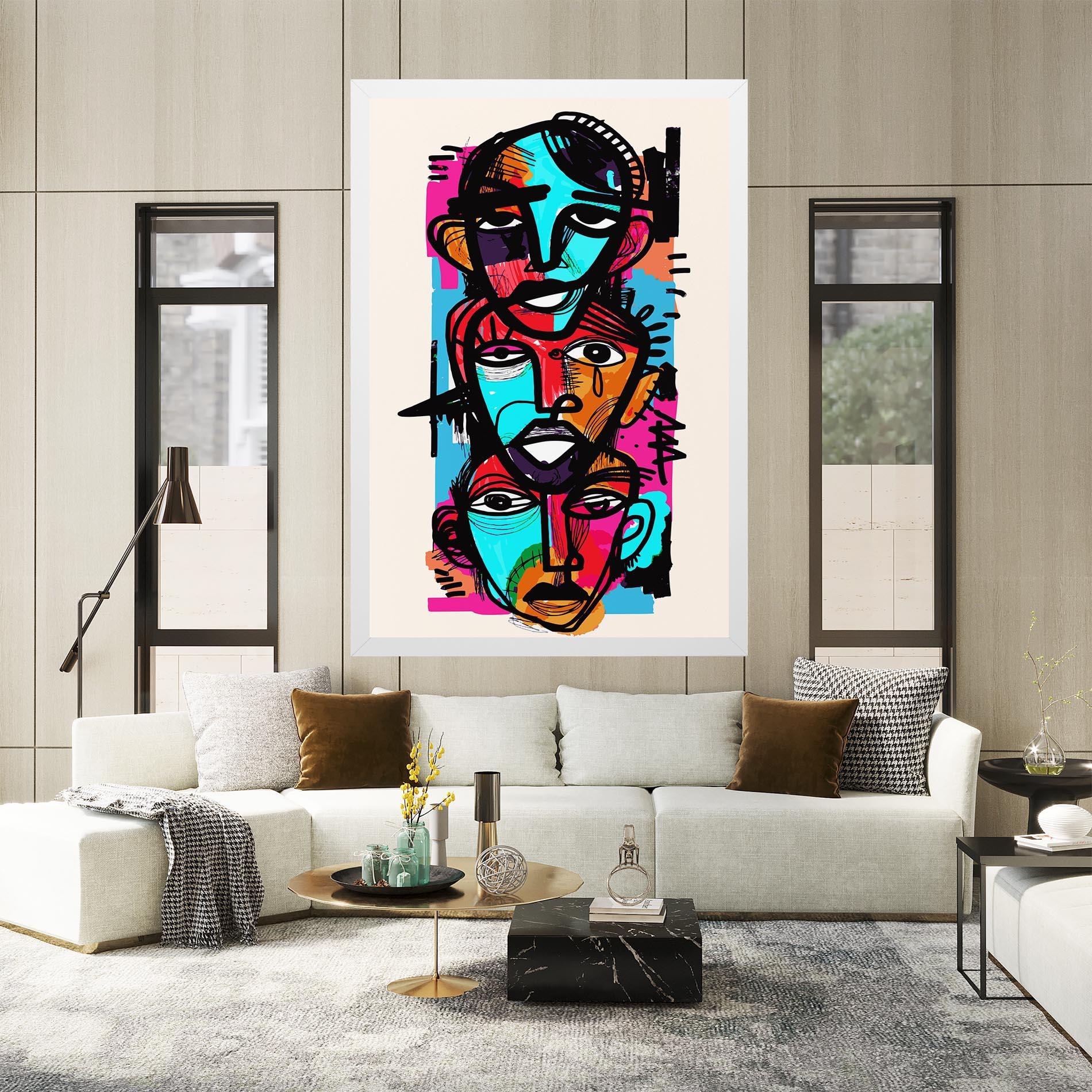 Leinwandbild Blue Orange Faces mockup 2