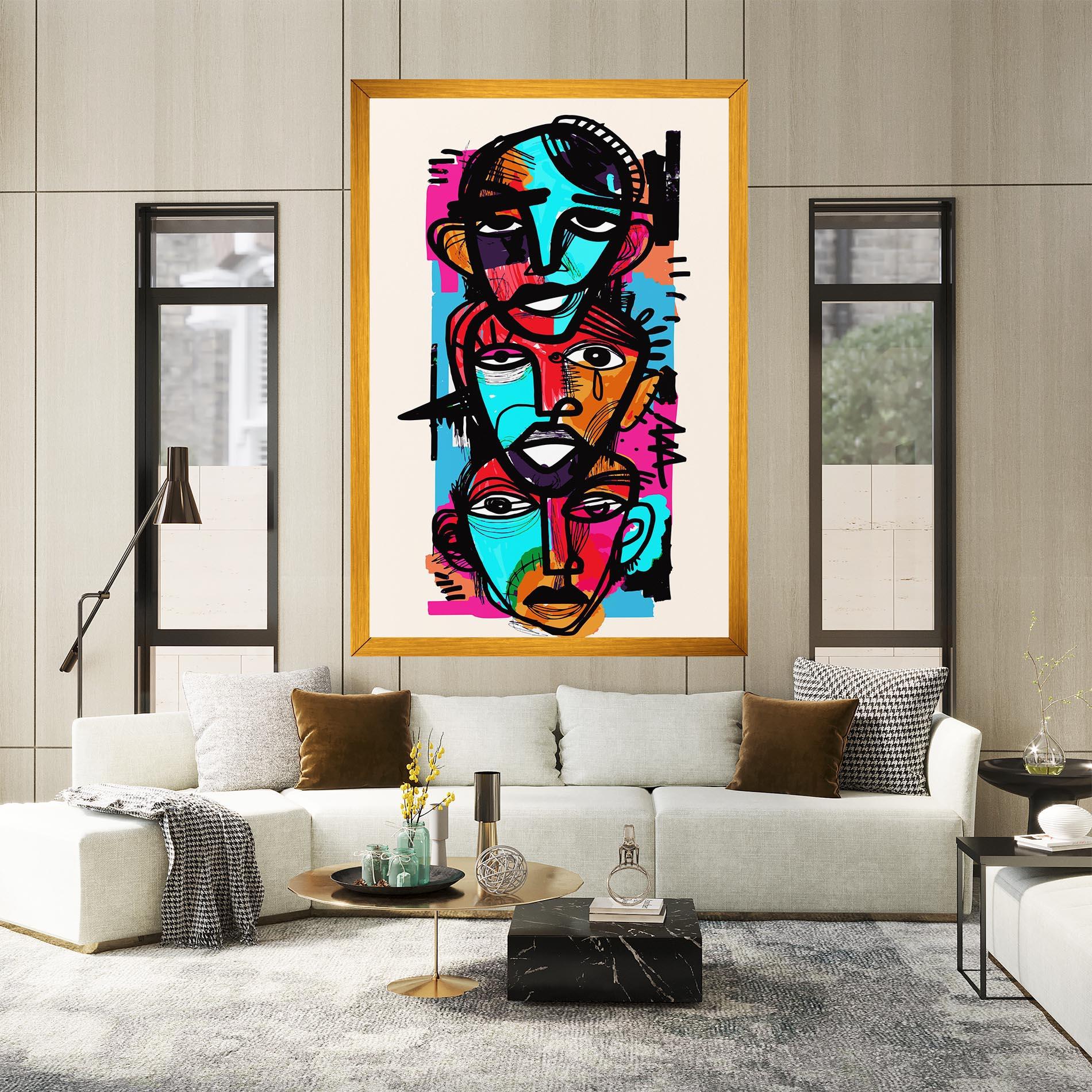 Leinwandbild Blue Orange Faces mockup 2