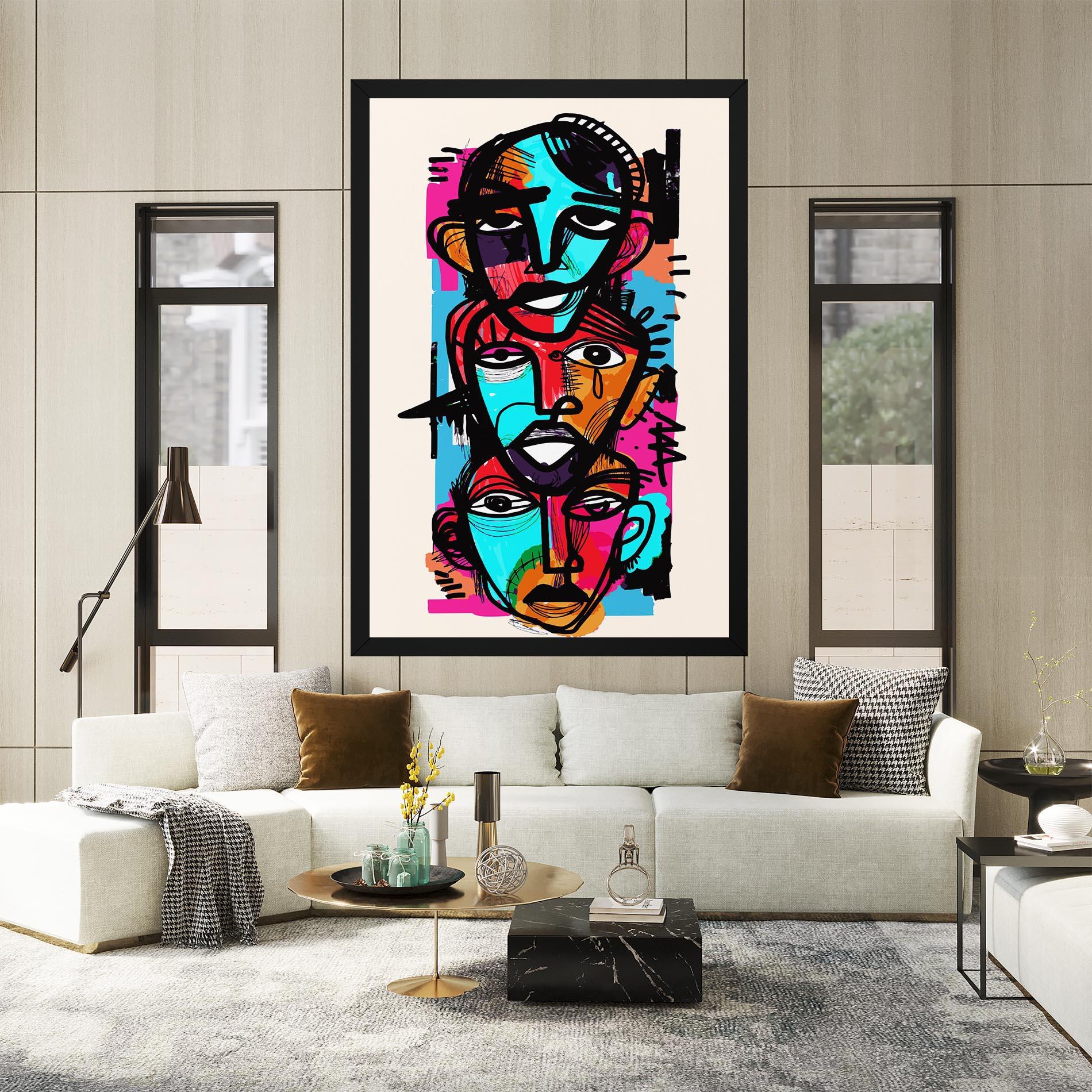 Leinwandbild Blue Orange Faces mockup 2