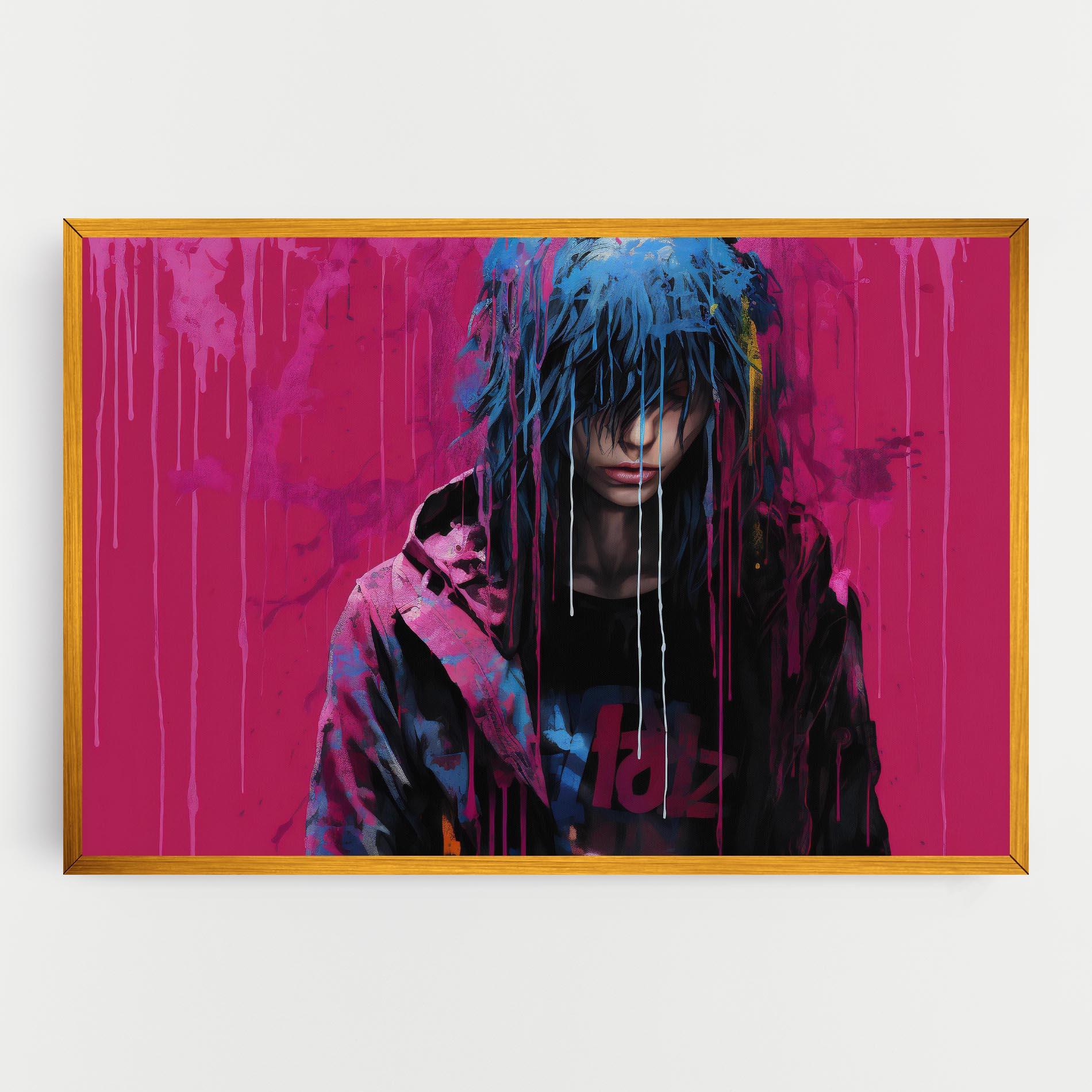 Leinwandbild Blue Pink Falling Paint mockup 0