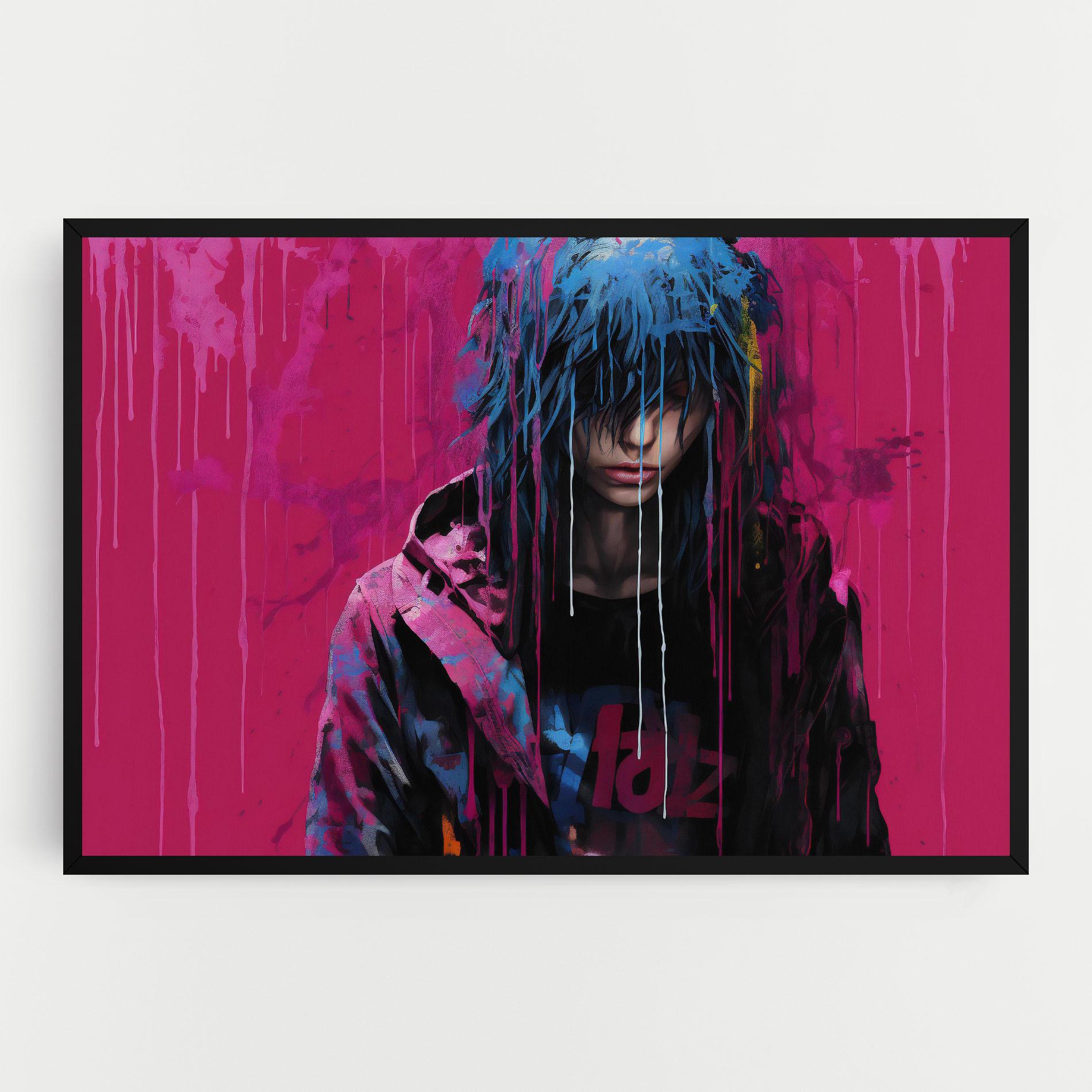 Leinwandbild Blue Pink Falling Paint mockup 0