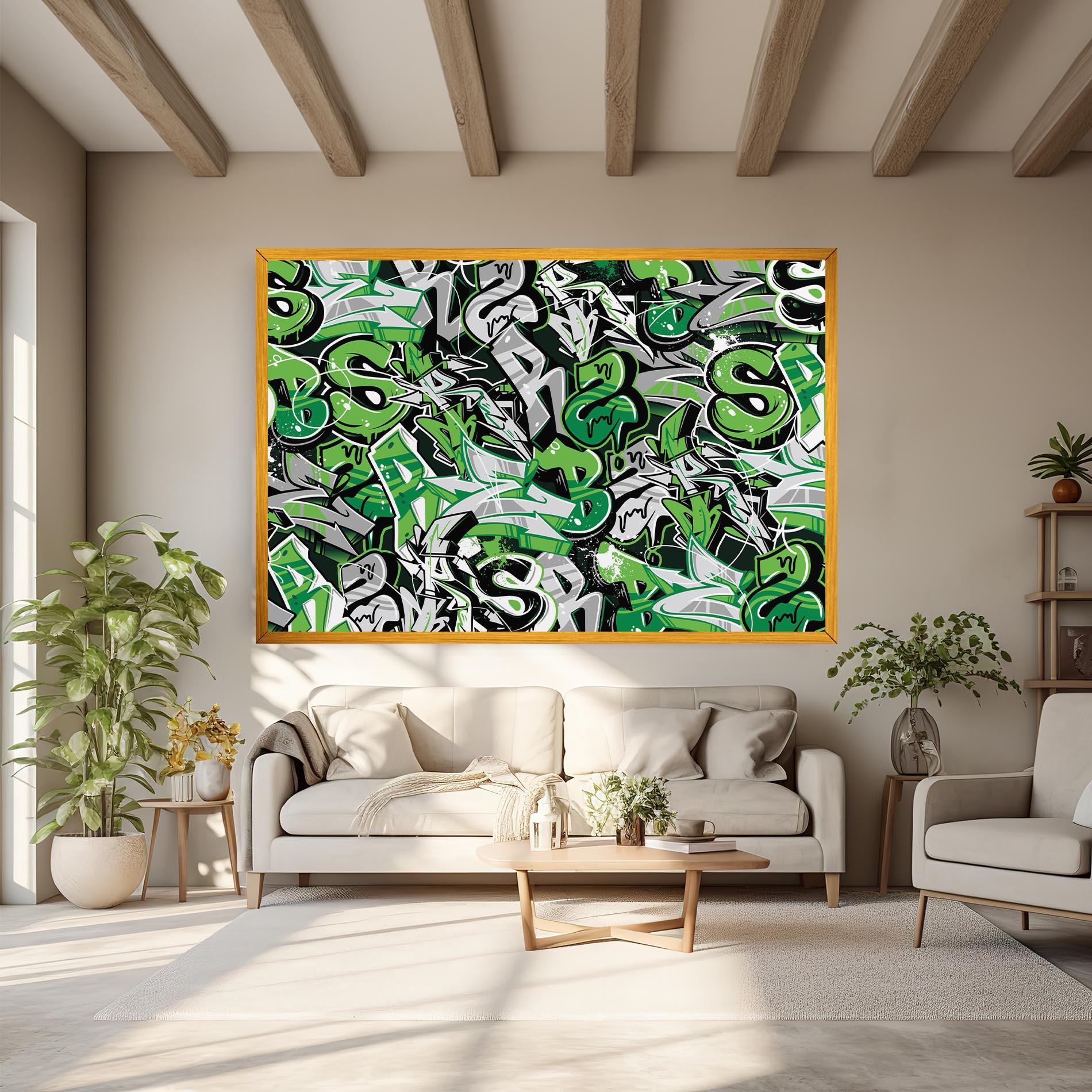 Leinwandbild Green Graffiti Letters mockup 6