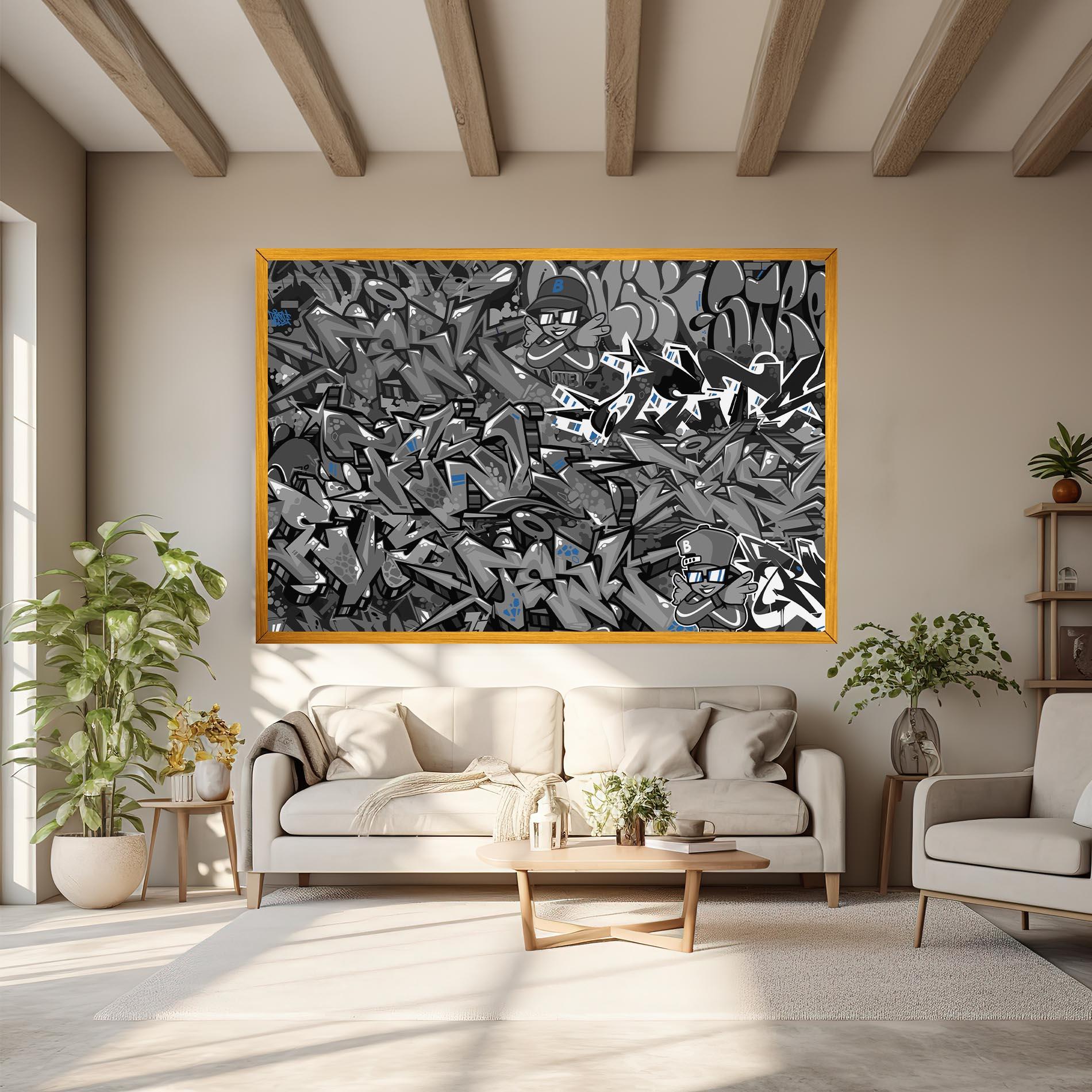 Leinwandbild Grey Blue Graffiti mockup 6