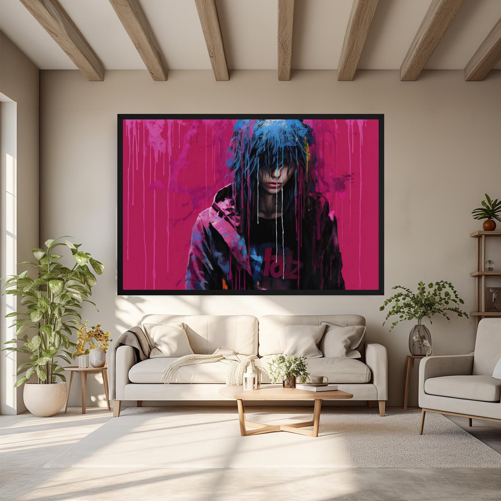 Leinwandbild Blue Pink Falling Paint mockup 6