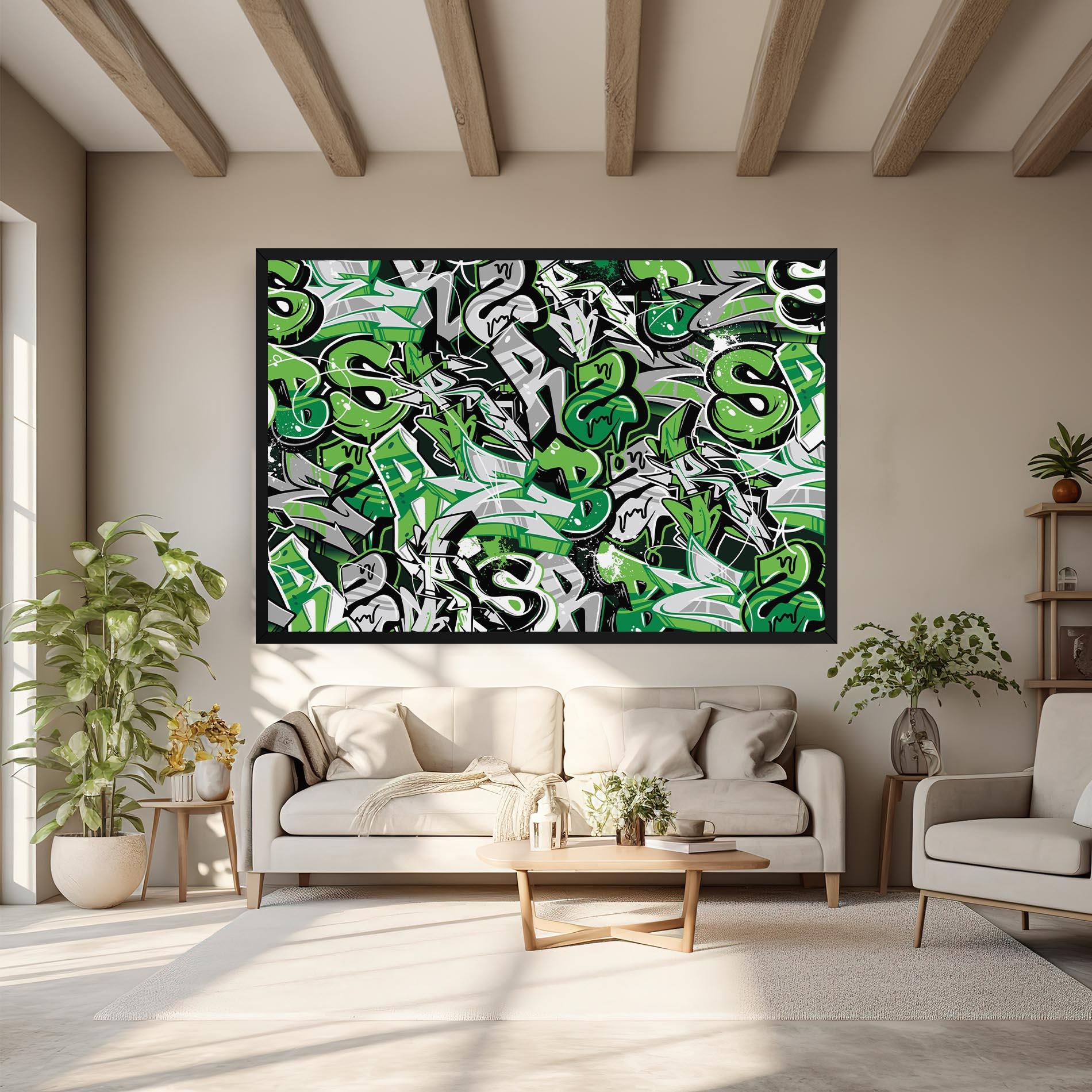 Leinwandbild Green Graffiti Letters mockup 6