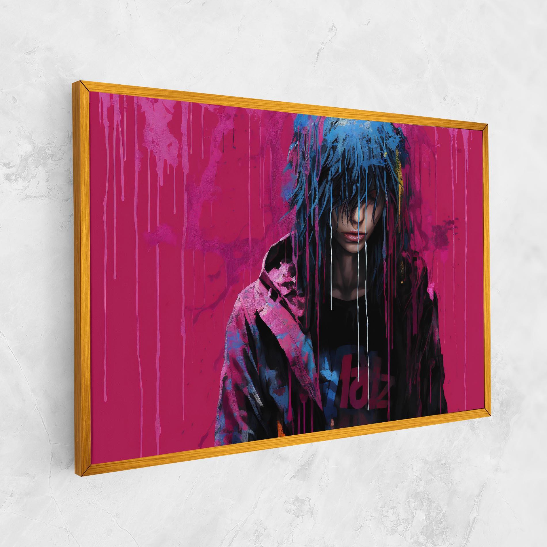 Leinwandbild Blue Pink Falling Paint mockup 1