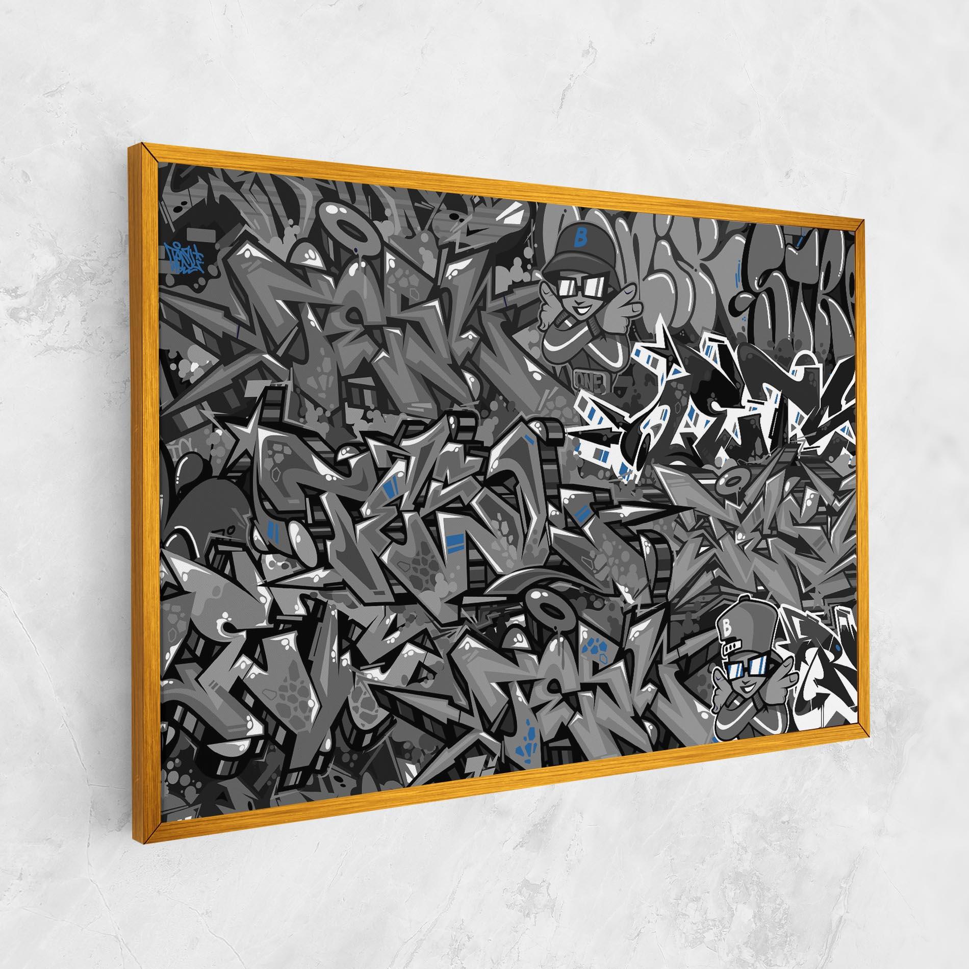 Leinwandbild Grey Blue Graffiti mockup 1