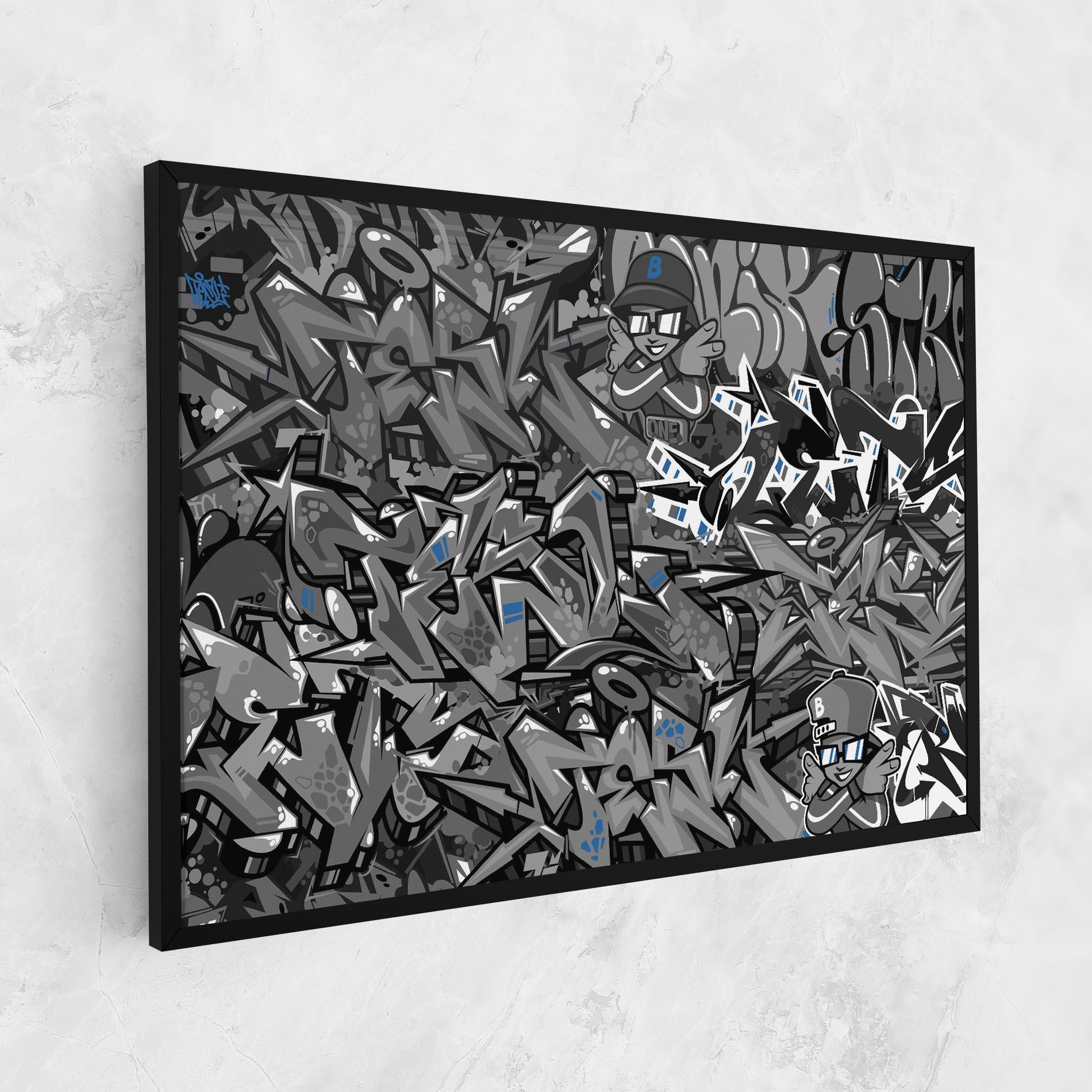 Leinwandbild Grey Blue Graffiti mockup 1