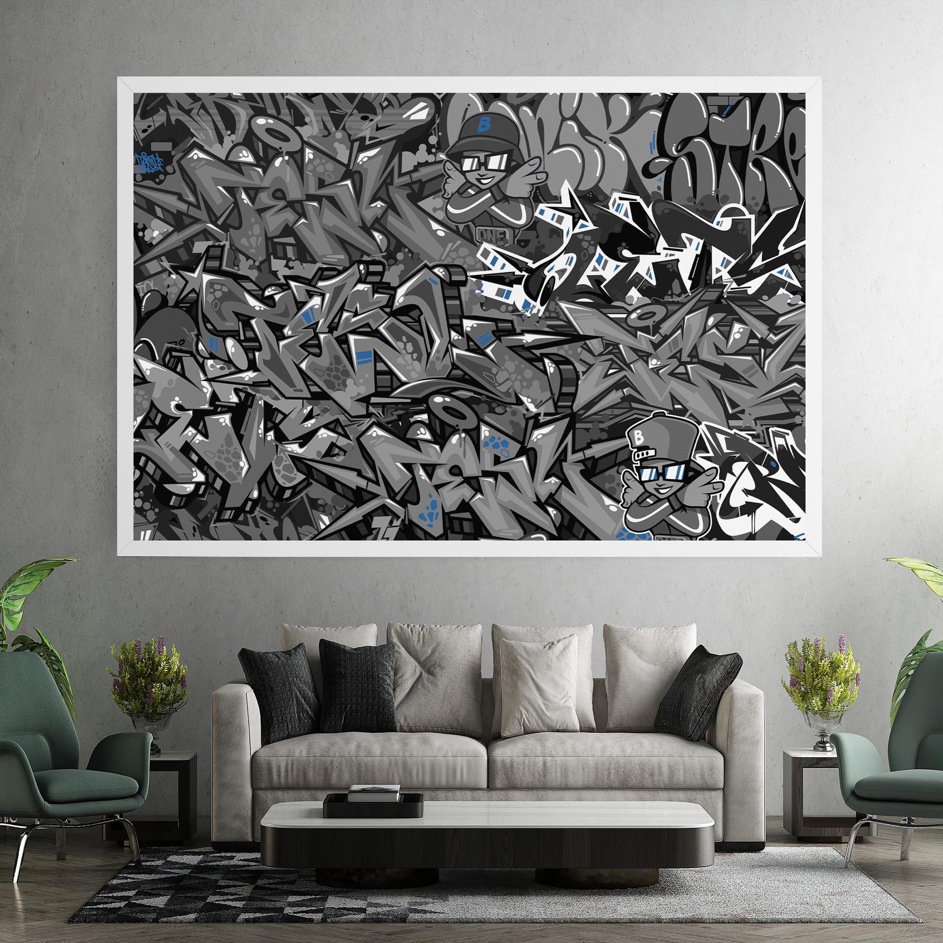 Leinwandbild Grey Blue Graffiti mockup 7
