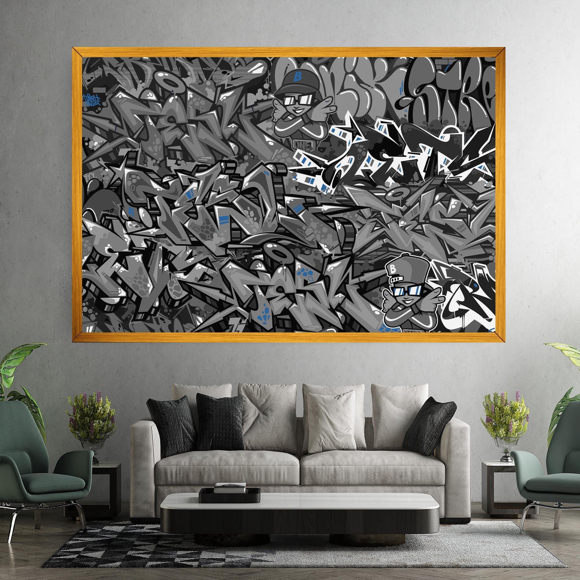 Leinwandbild Grey Blue Graffiti mockup 7