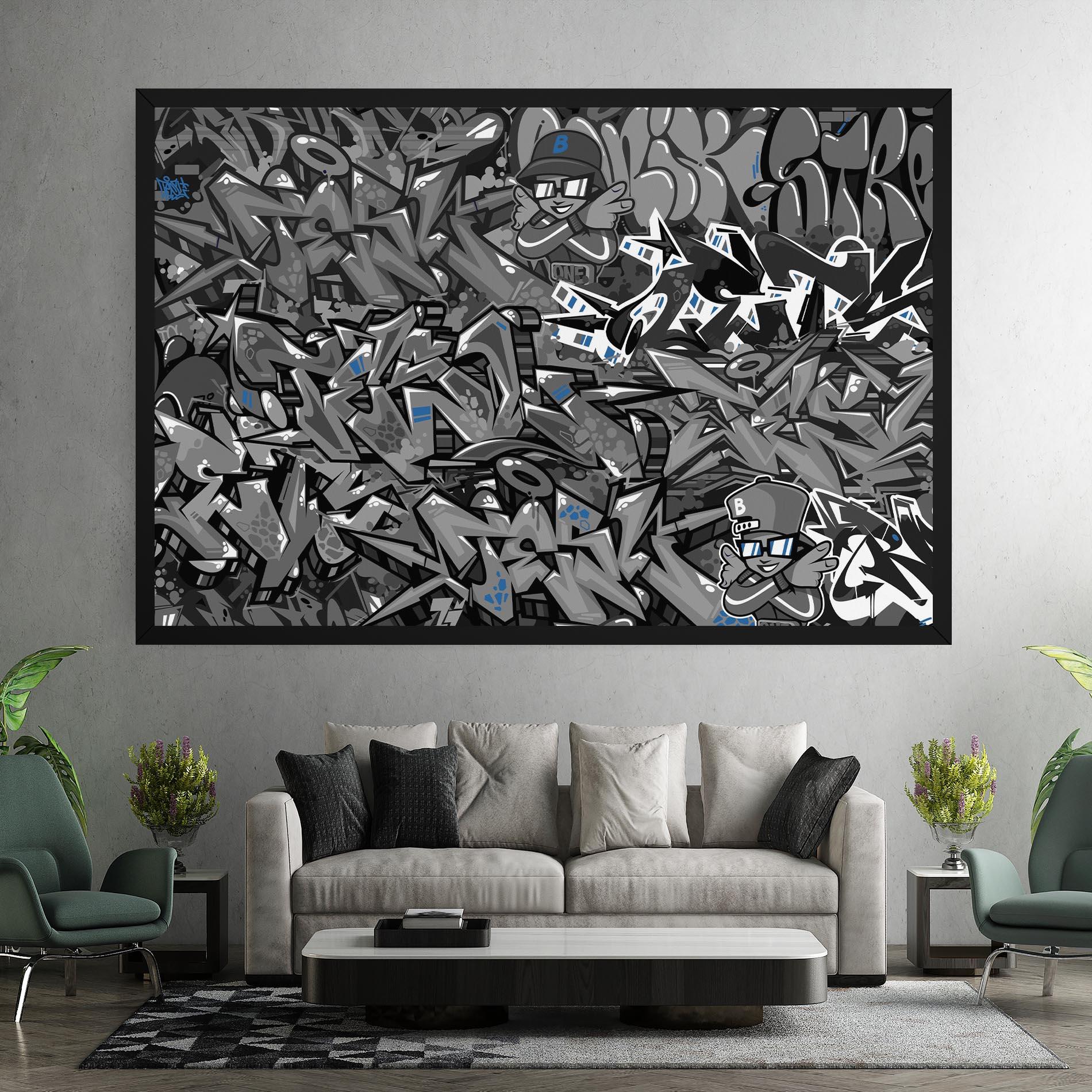 Leinwandbild Grey Blue Graffiti mockup 7