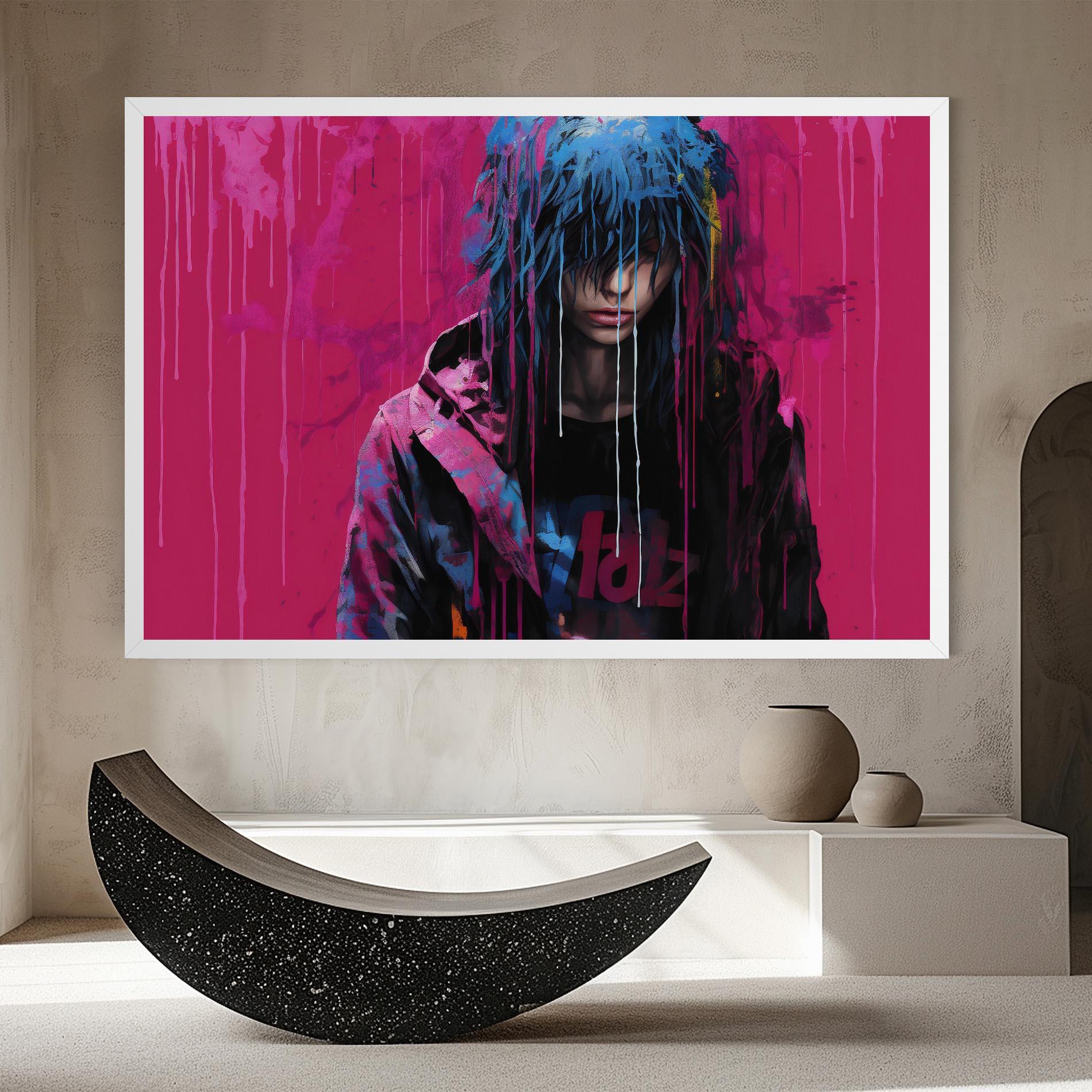 Leinwandbild Blue Pink Falling Paint mockup 8