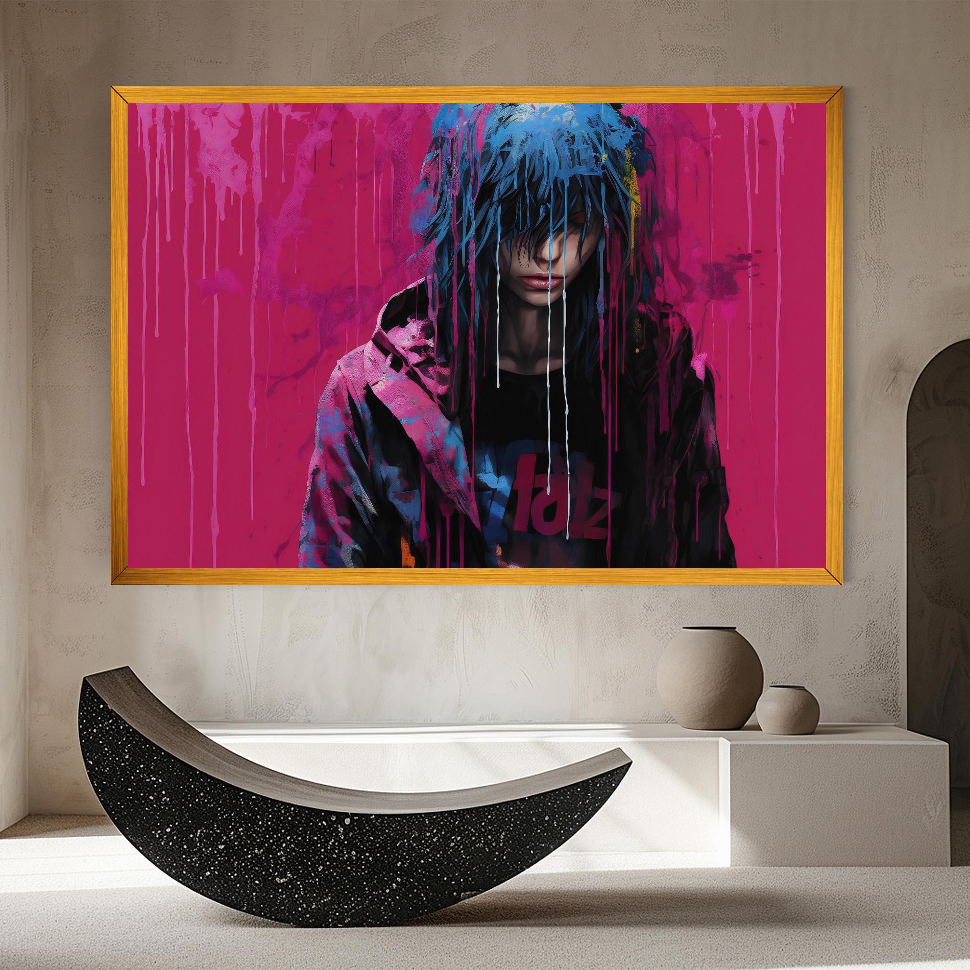 Leinwandbild Blue Pink Falling Paint mockup 8