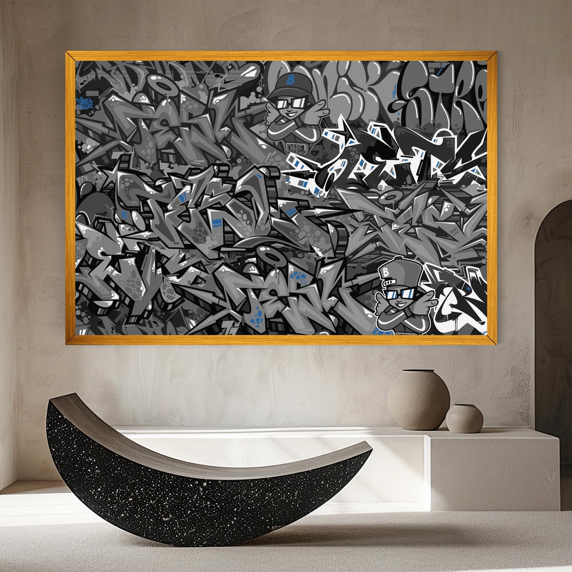 Leinwandbild Grey Blue Graffiti mockup 8