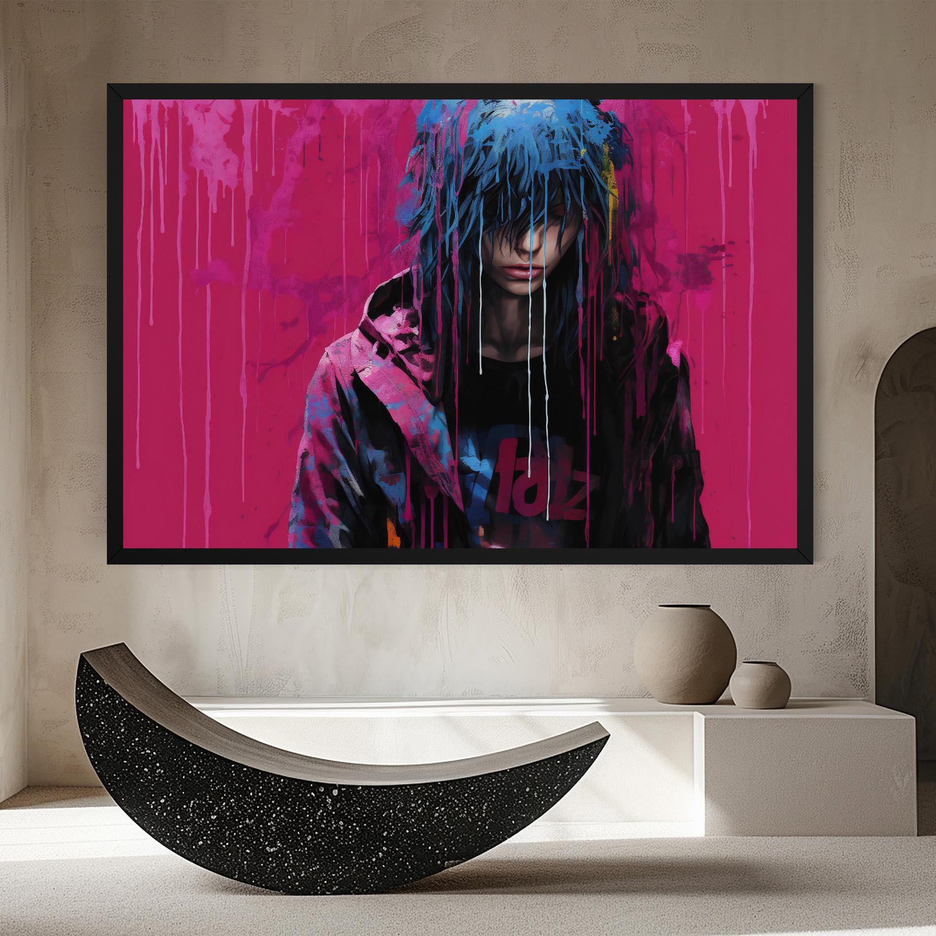 Leinwandbild Blue Pink Falling Paint mockup 8