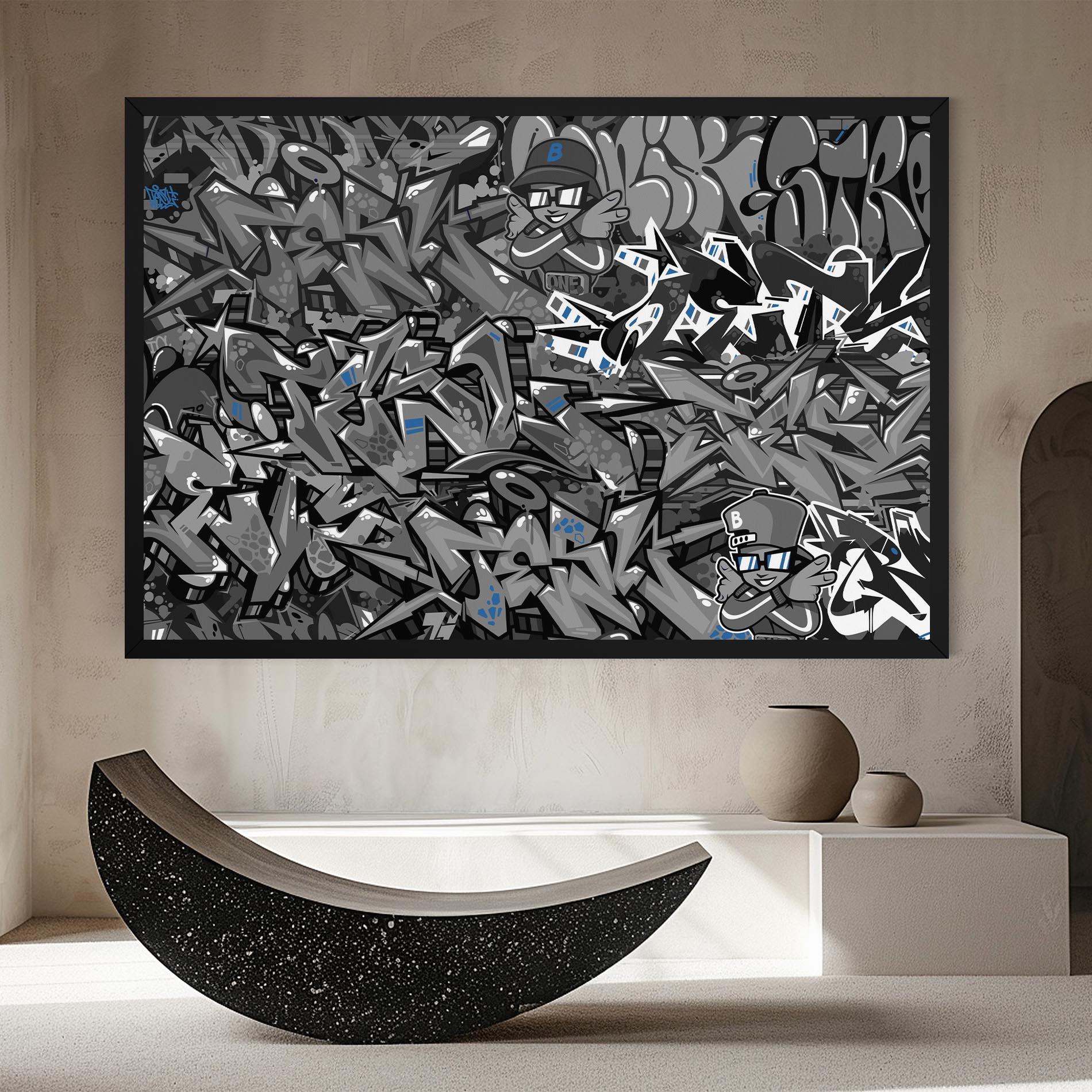 Leinwandbild Grey Blue Graffiti mockup 8