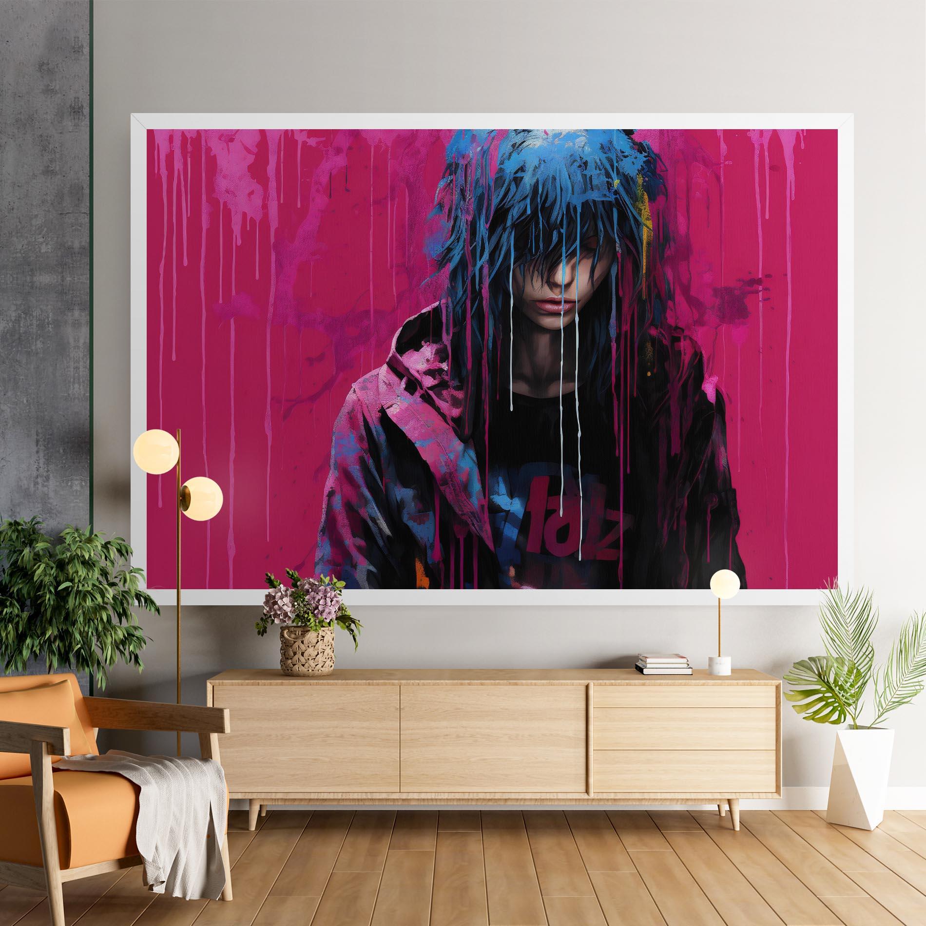 Leinwandbild Blue Pink Falling Paint mockup 9