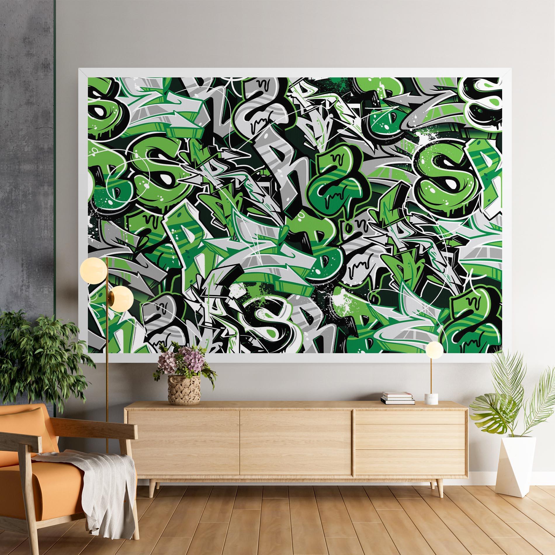 Leinwandbild Green Graffiti Letters mockup 9