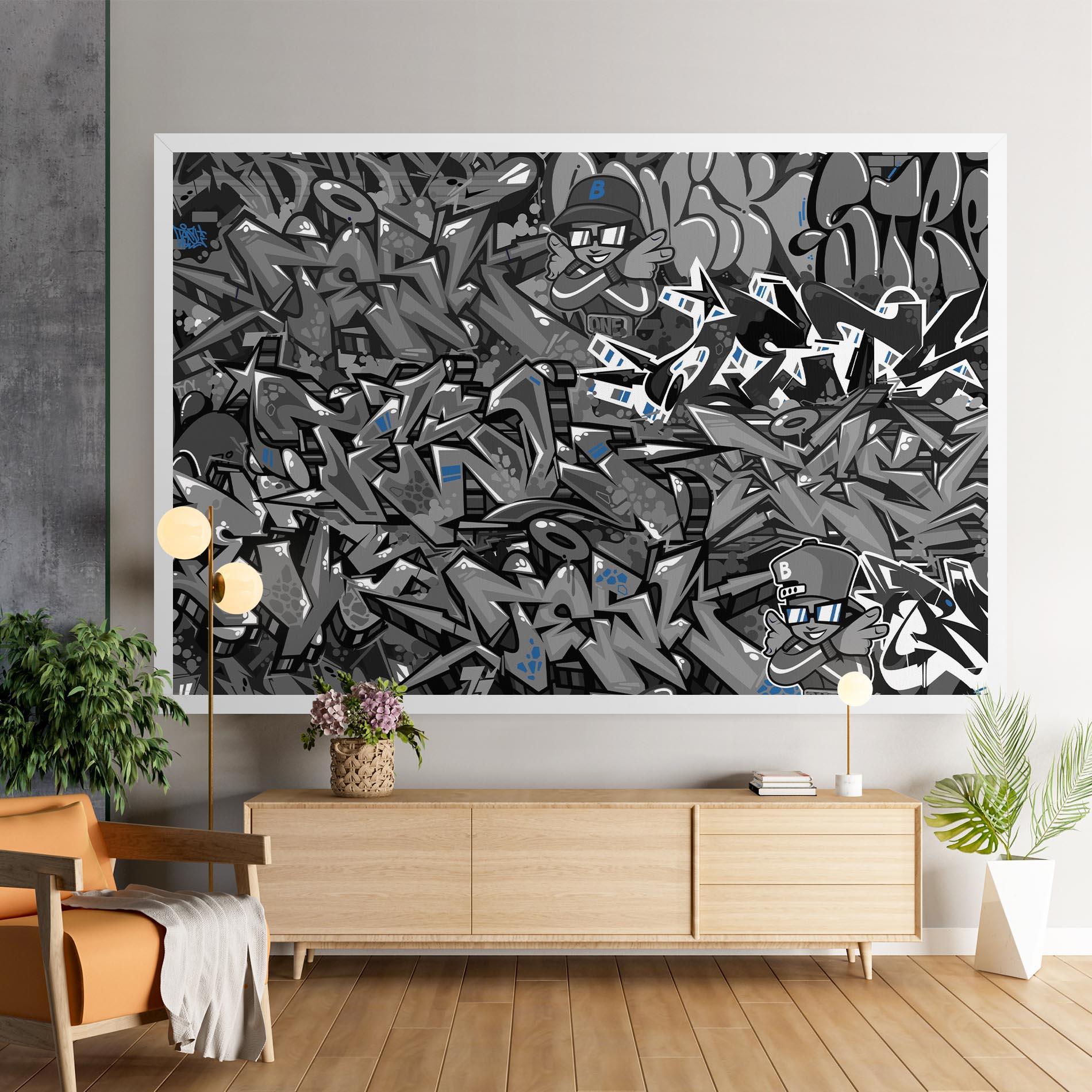 Leinwandbild Grey Blue Graffiti mockup 9