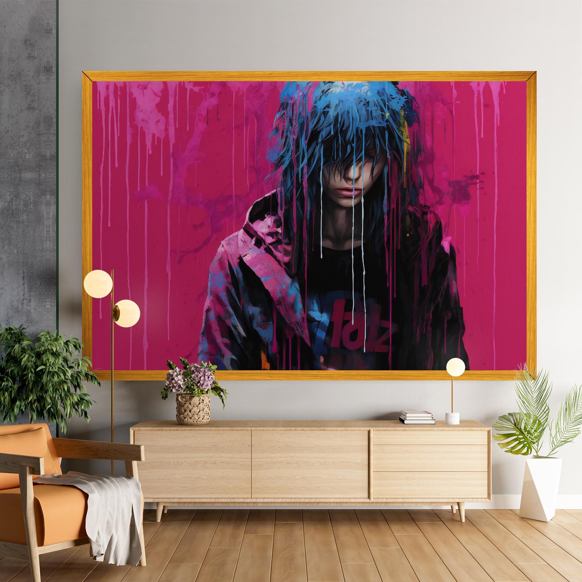 Leinwandbild Blue Pink Falling Paint mockup 9