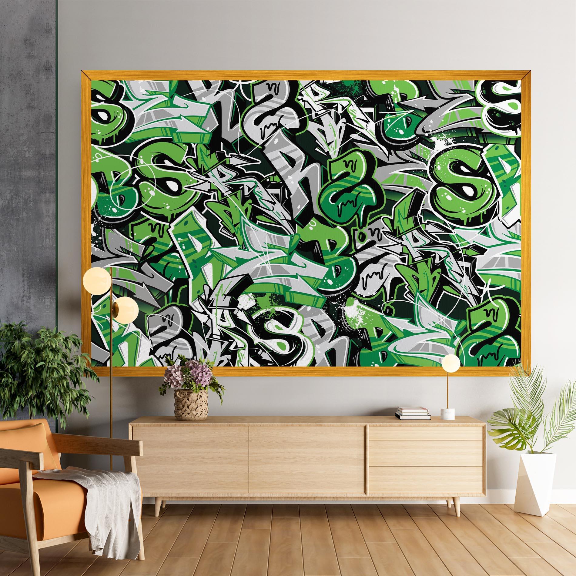 Leinwandbild Green Graffiti Letters mockup 9