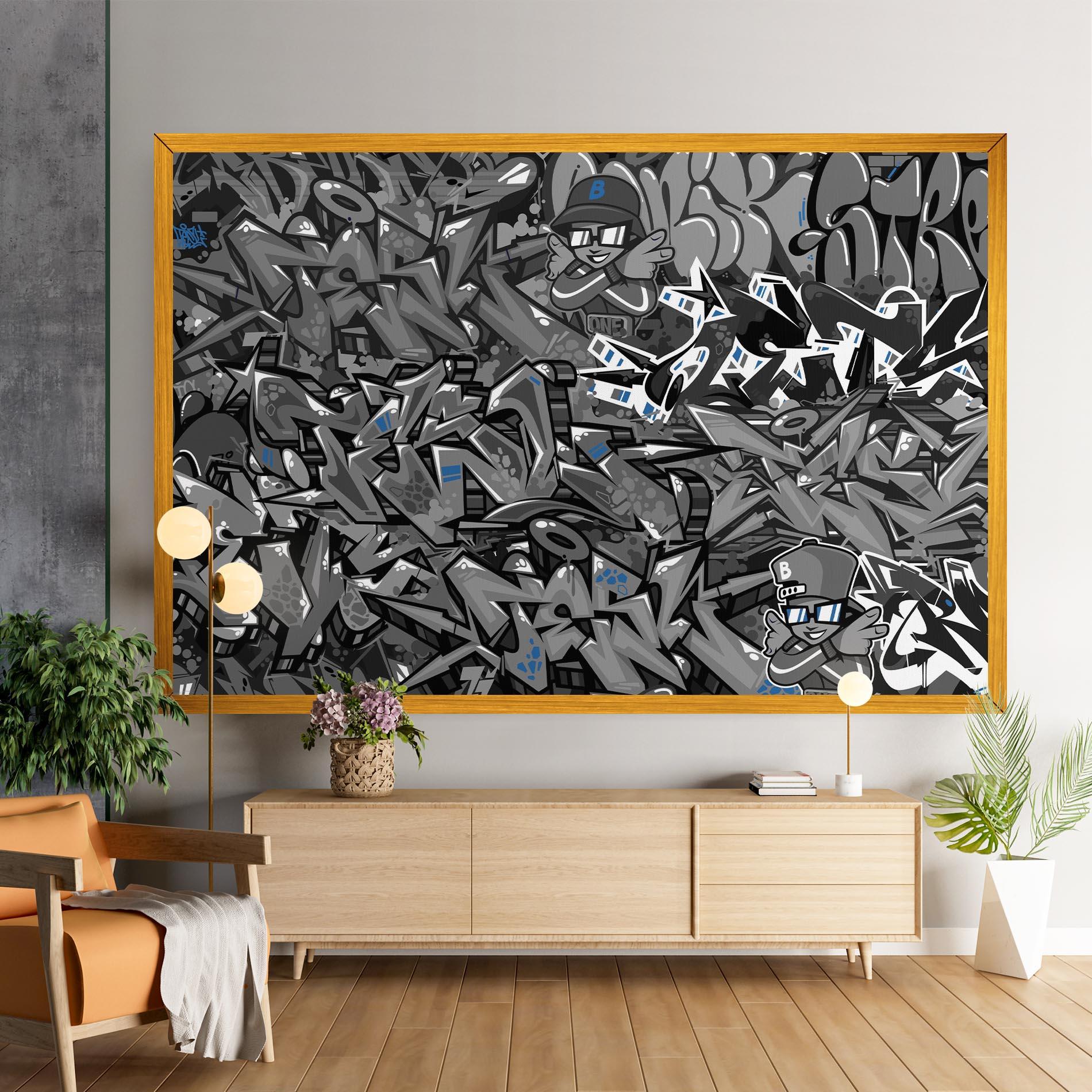 Leinwandbild Grey Blue Graffiti mockup 9