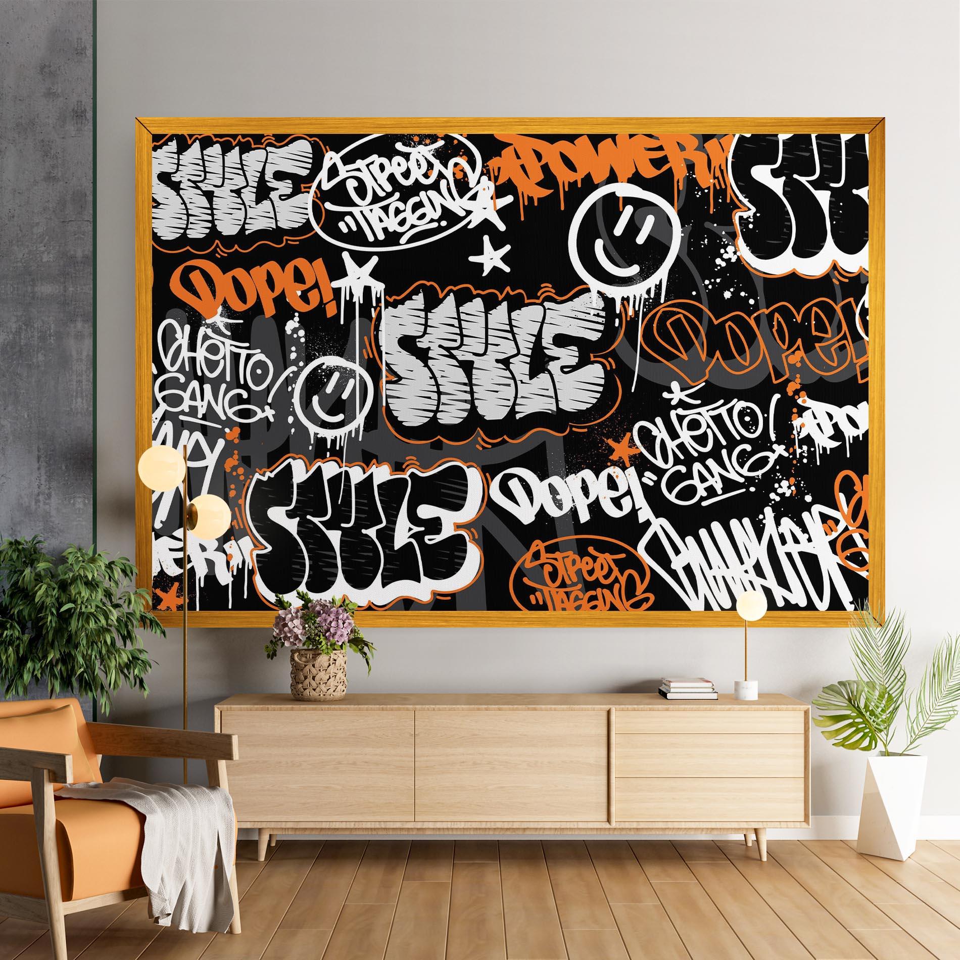 Leinwandbild Orange Black Graffiti mockup 9
