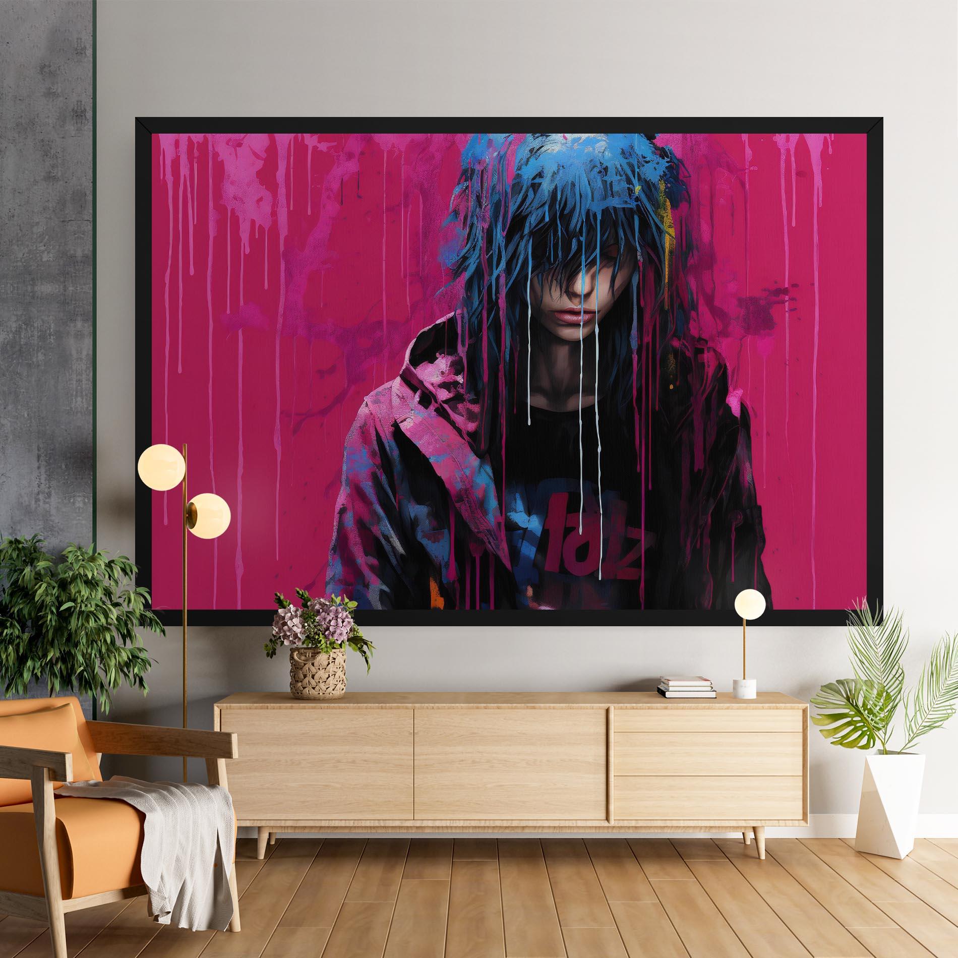 Leinwandbild Blue Pink Falling Paint mockup 9