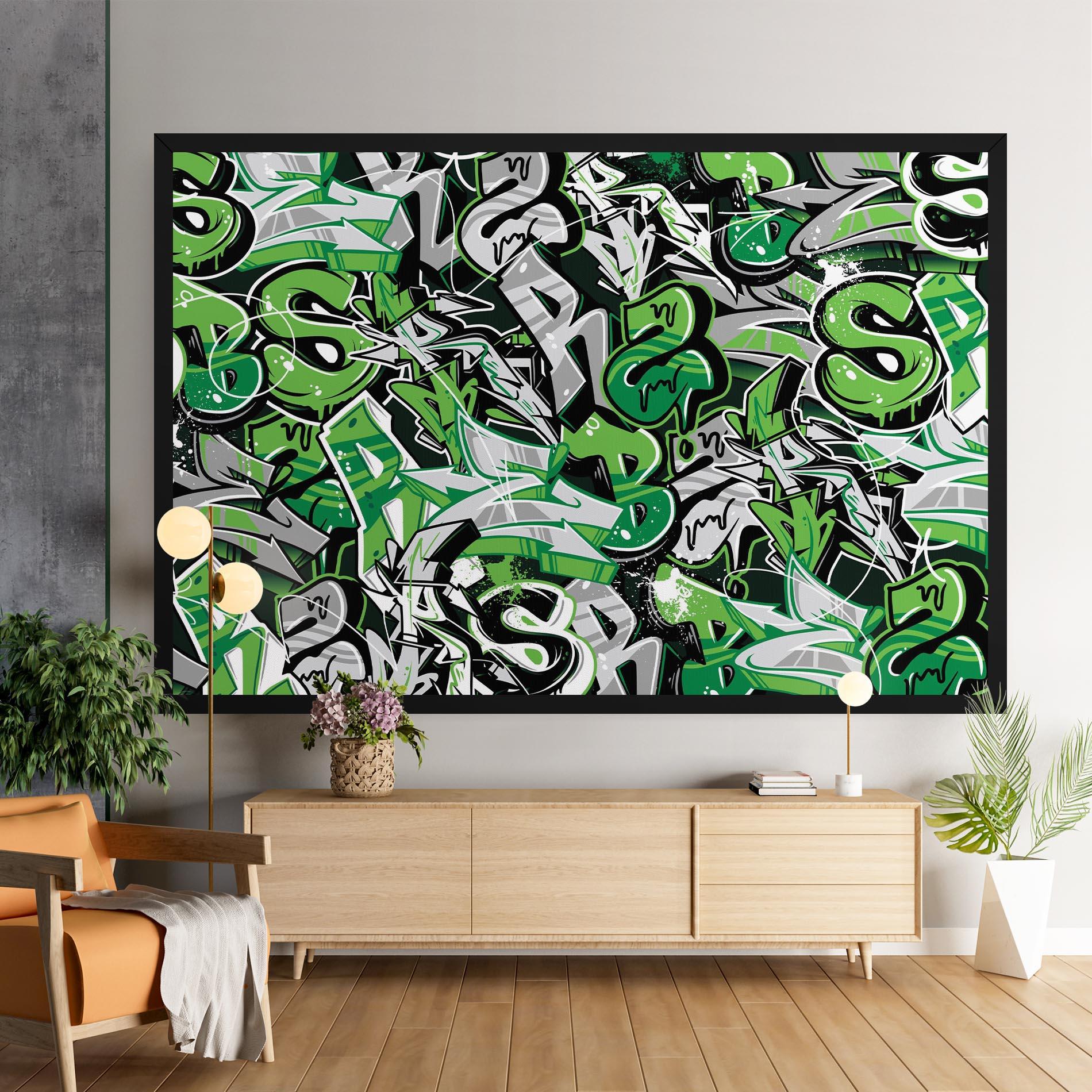 Leinwandbild Green Graffiti Letters mockup 9