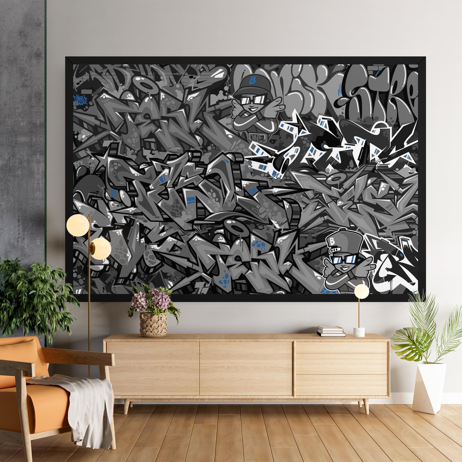 Leinwandbild Grey Blue Graffiti mockup 9
