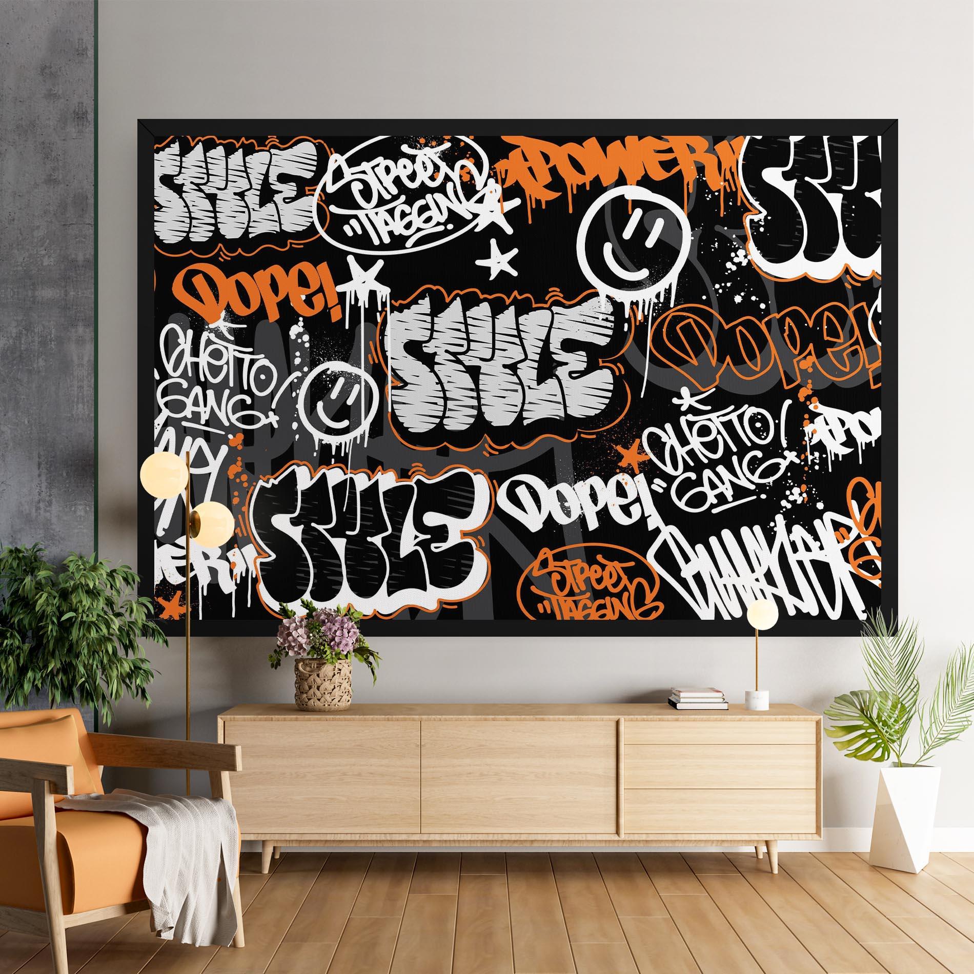 Leinwandbild Orange Black Graffiti mockup 9